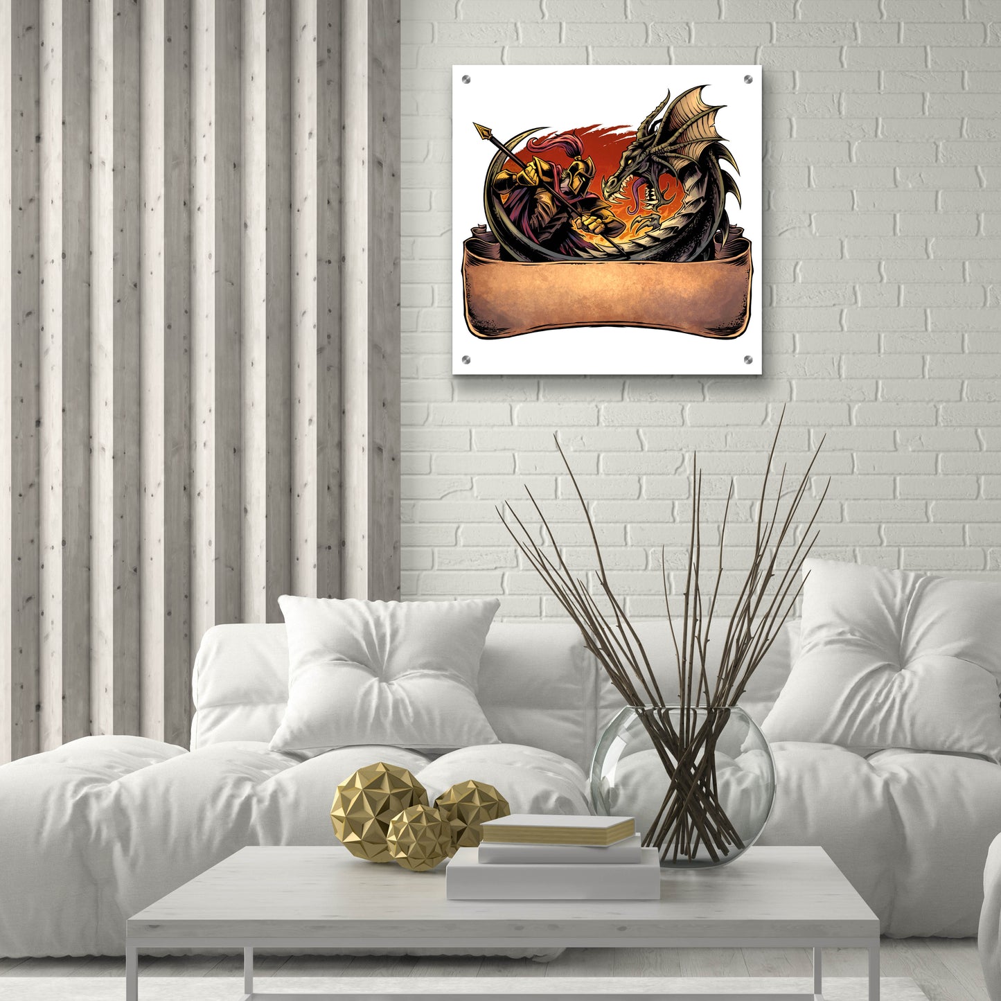 Epic Art 'Dragon and Knight' by Flyland Designs, Acrylic Glass Wall Art,24x24