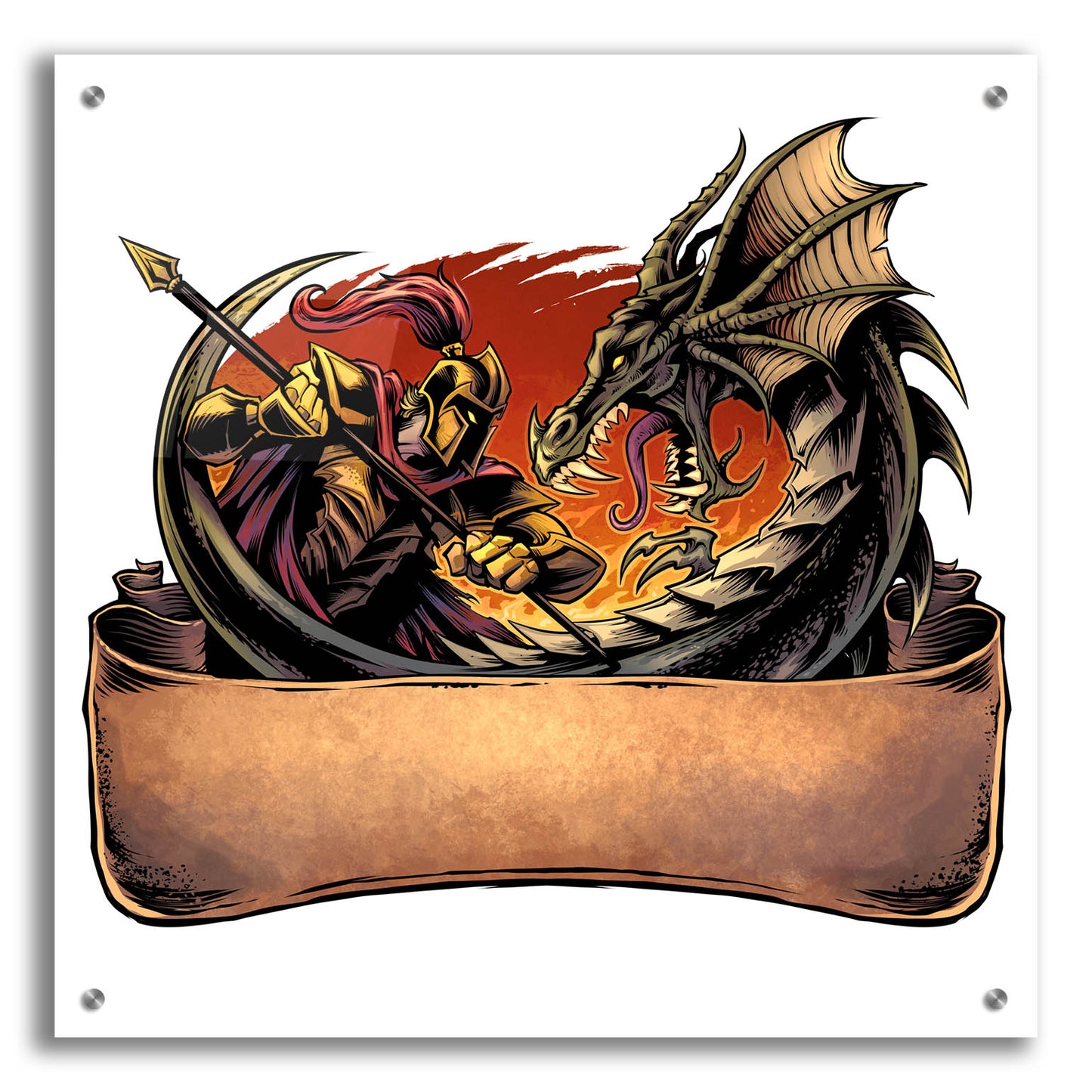 Epic Art 'Dragon and Knight' by Flyland Designs, Acrylic Glass Wall Art,24x24