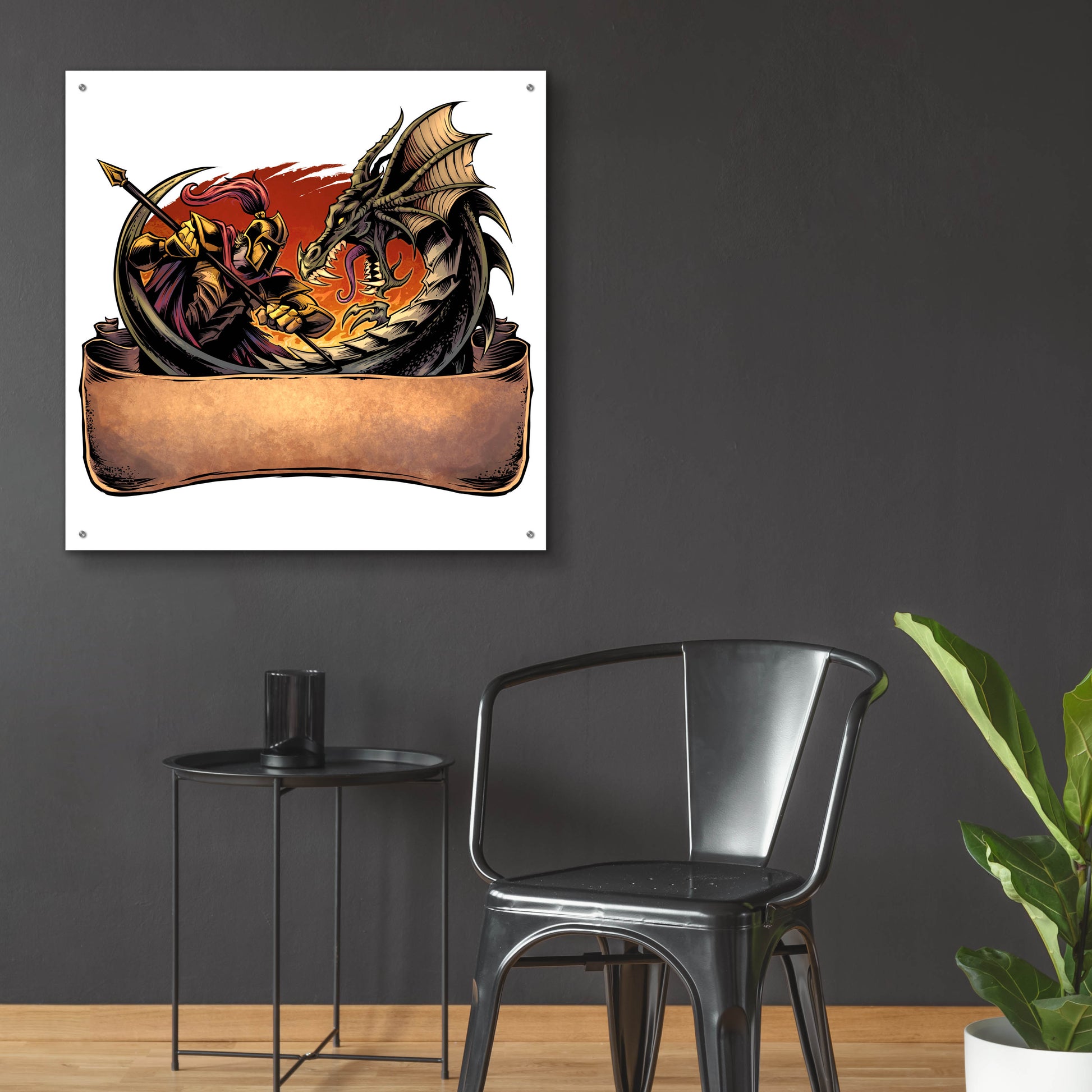 Epic Art 'Dragon and Knight' by Flyland Designs, Acrylic Glass Wall Art,36x36