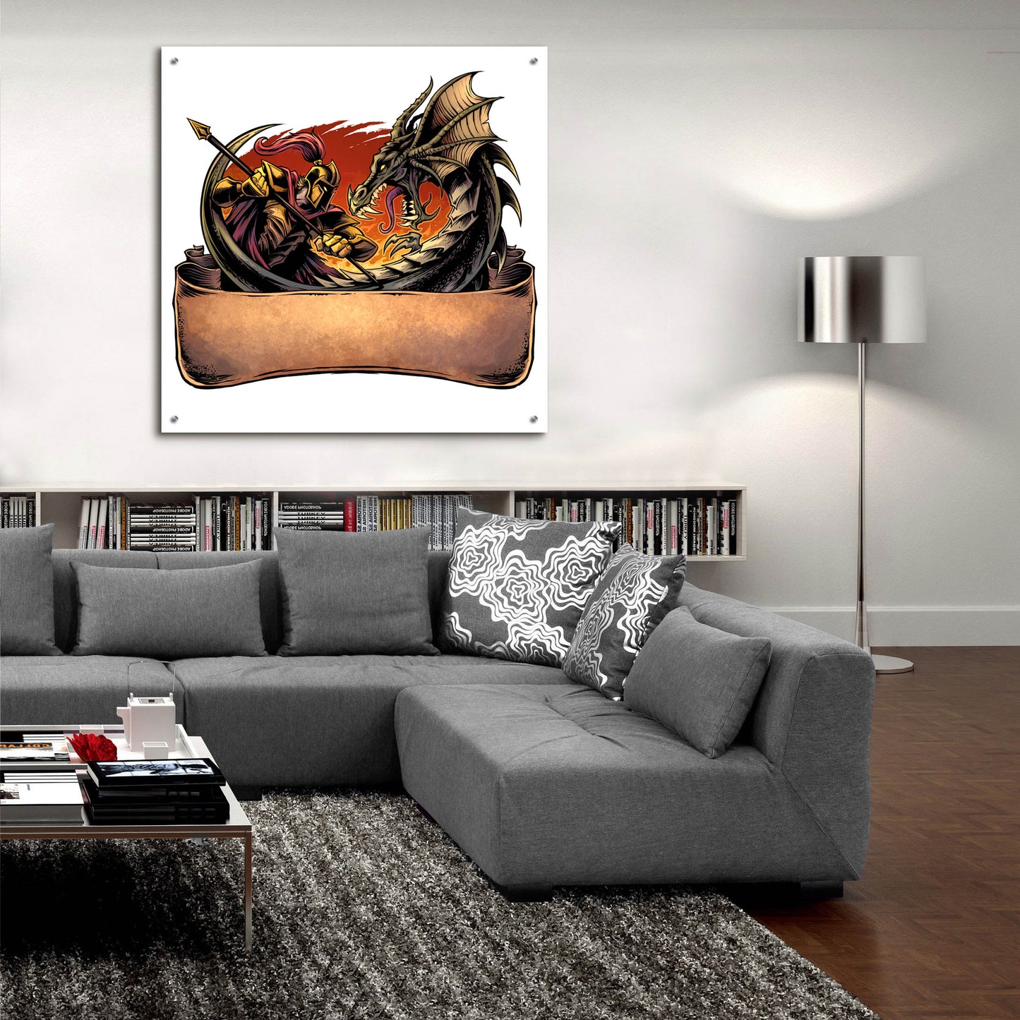 Epic Art 'Dragon and Knight' by Flyland Designs, Acrylic Glass Wall Art,36x36