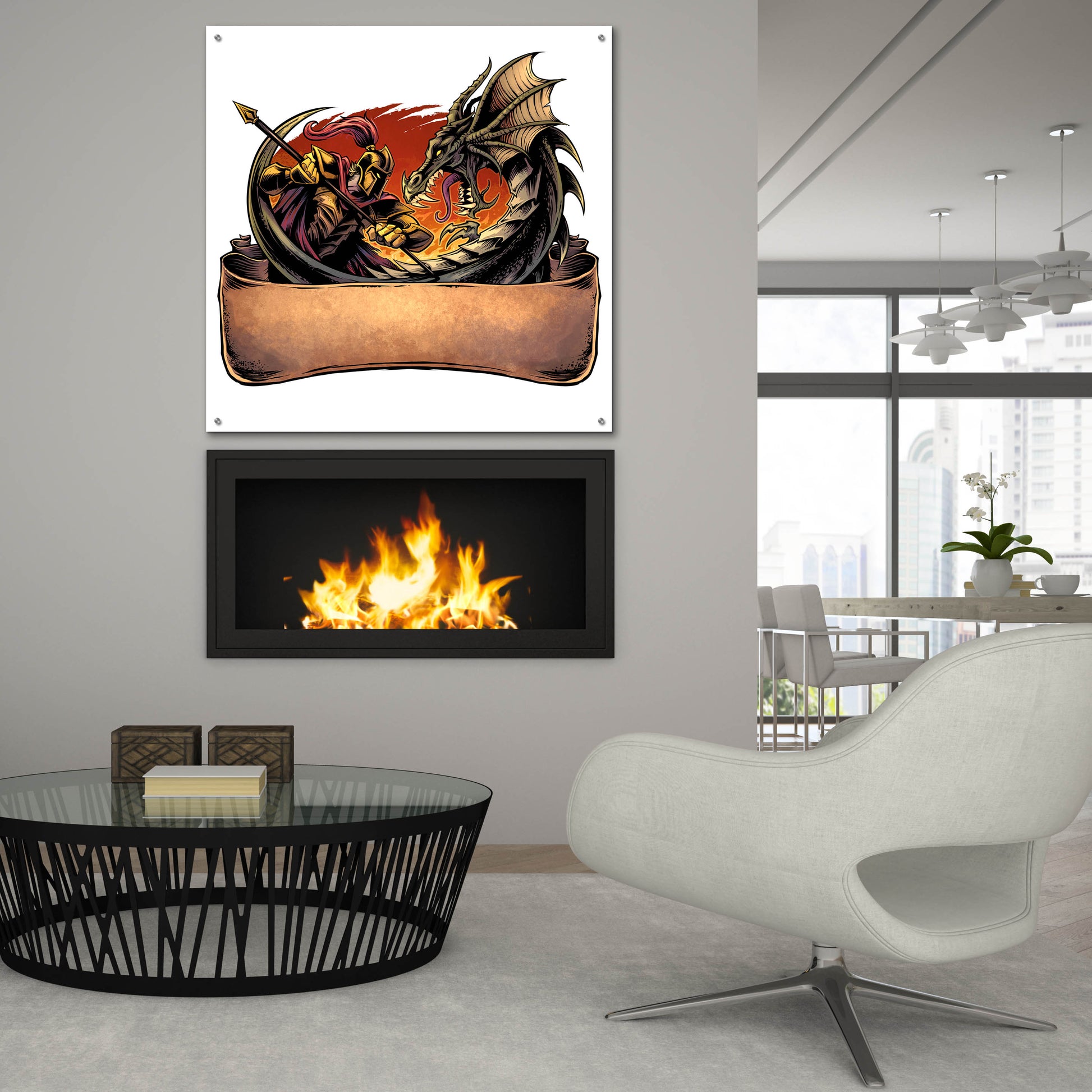 Epic Art 'Dragon and Knight' by Flyland Designs, Acrylic Glass Wall Art,36x36