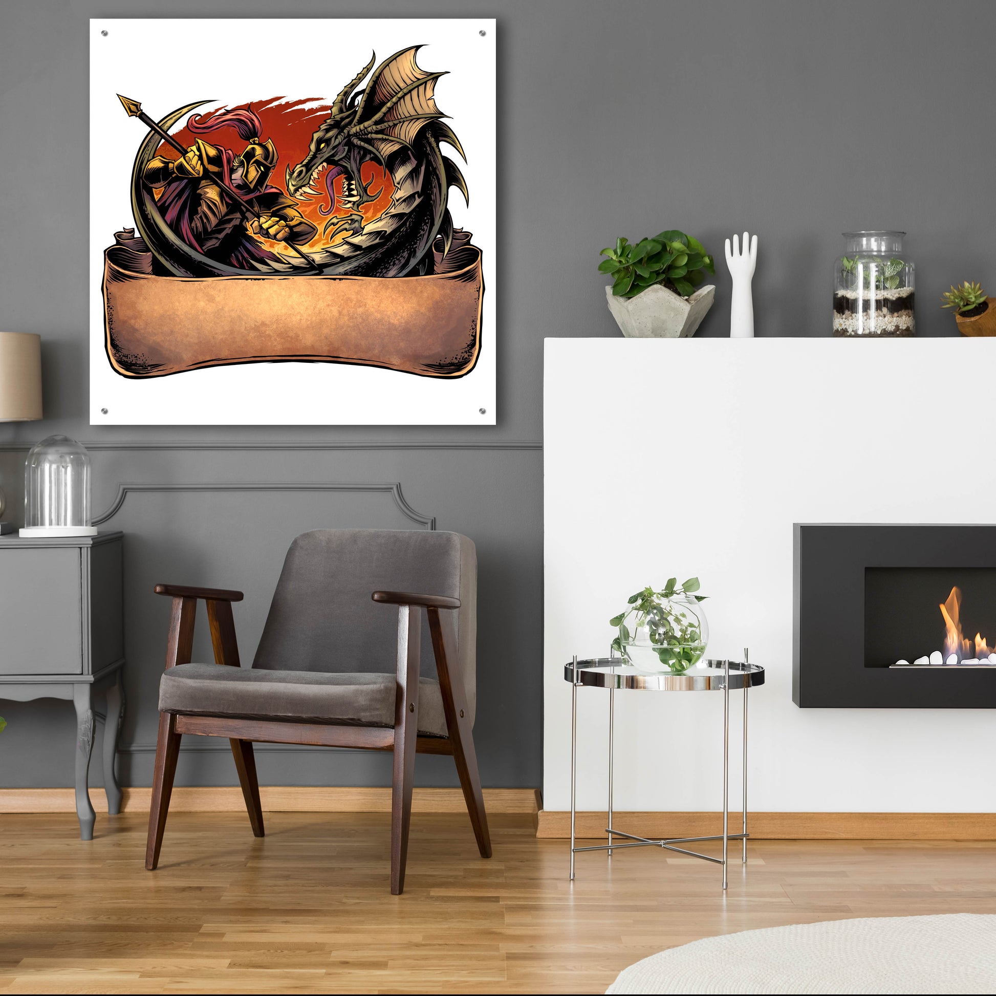 Epic Art 'Dragon and Knight' by Flyland Designs, Acrylic Glass Wall Art,36x36