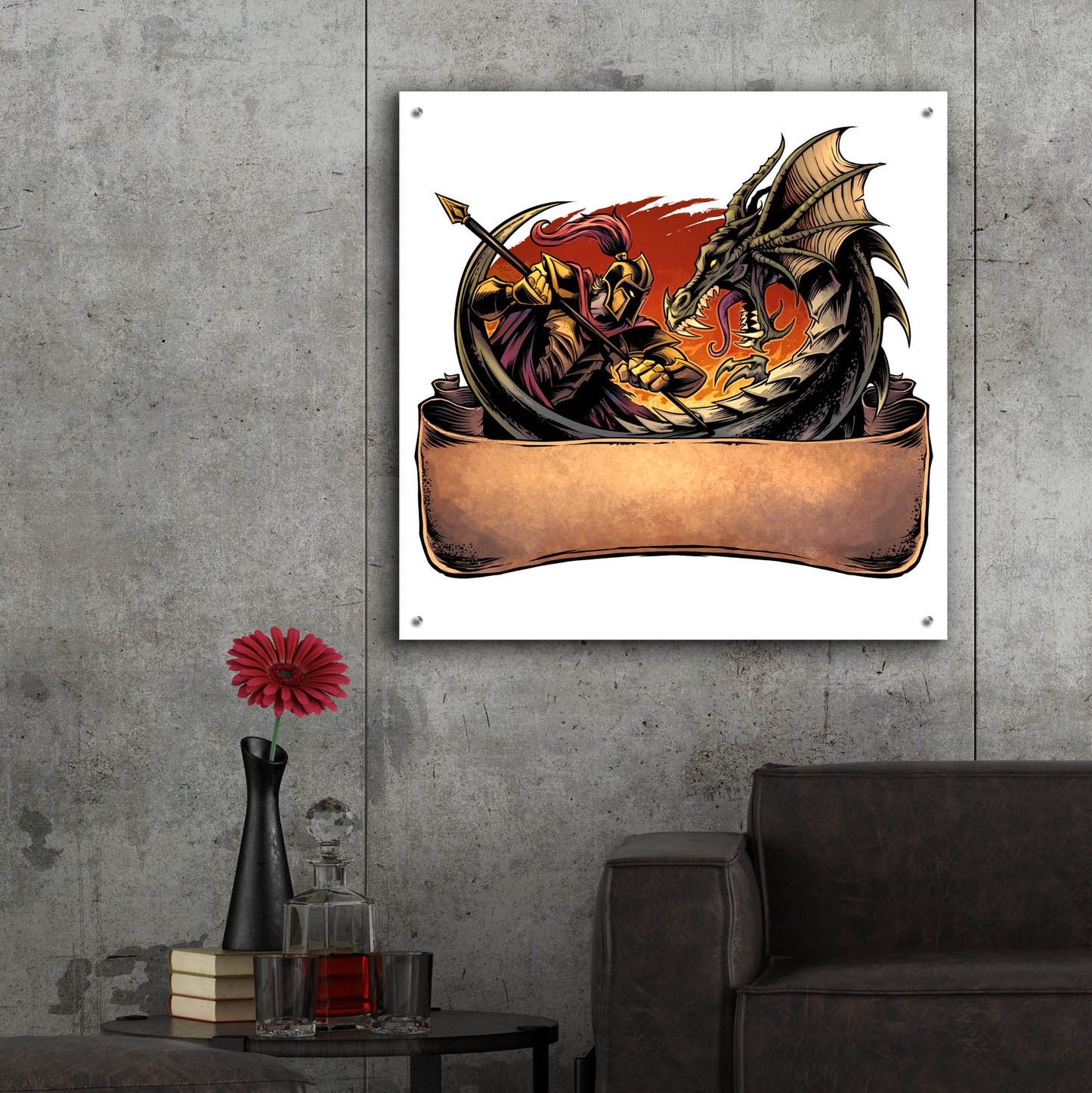 Epic Art 'Dragon and Knight' by Flyland Designs, Acrylic Glass Wall Art,36x36