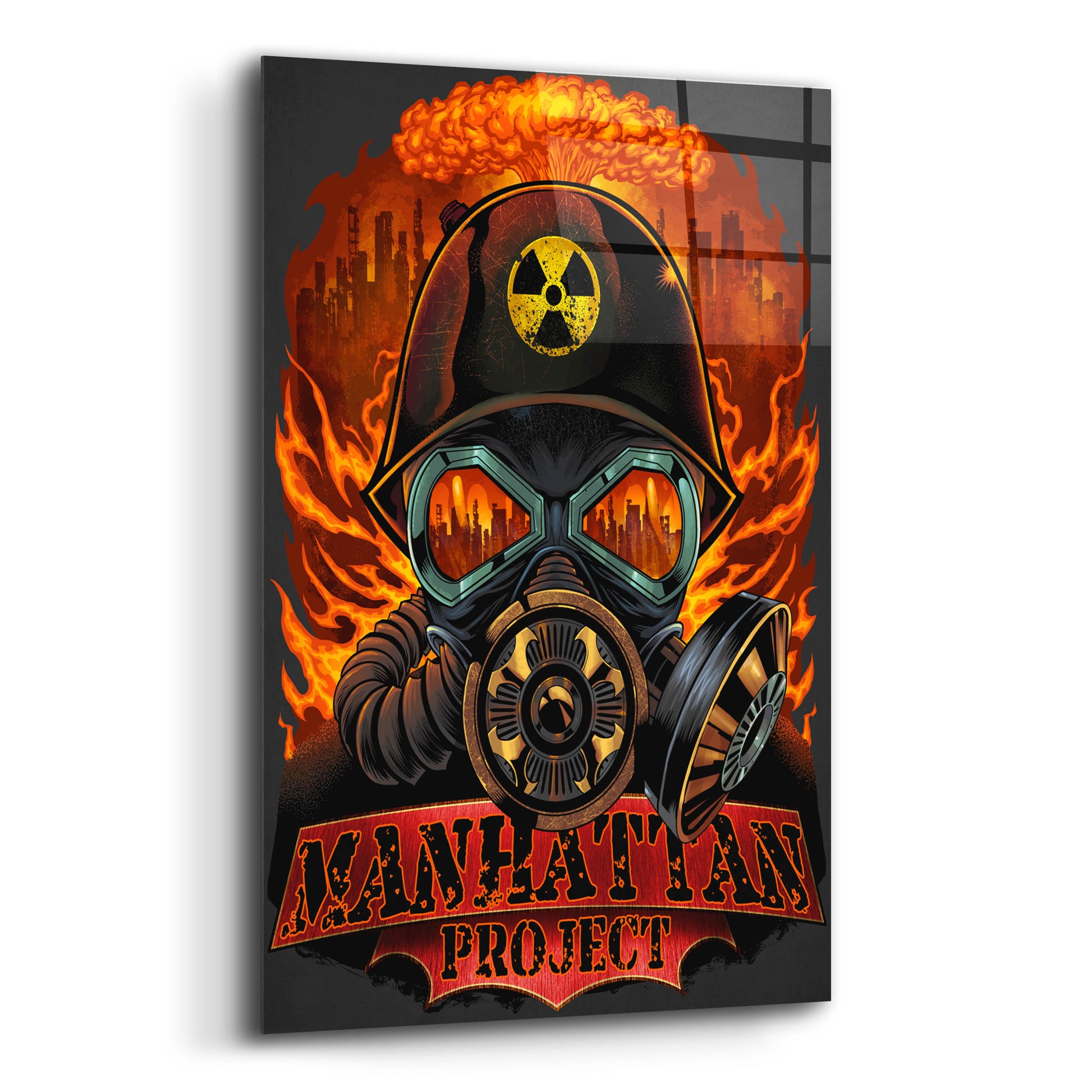 Epic Art 'Gas Mask Nuclear Explosion' by Flyland Designs, Acrylic Glass Wall Art,12x16