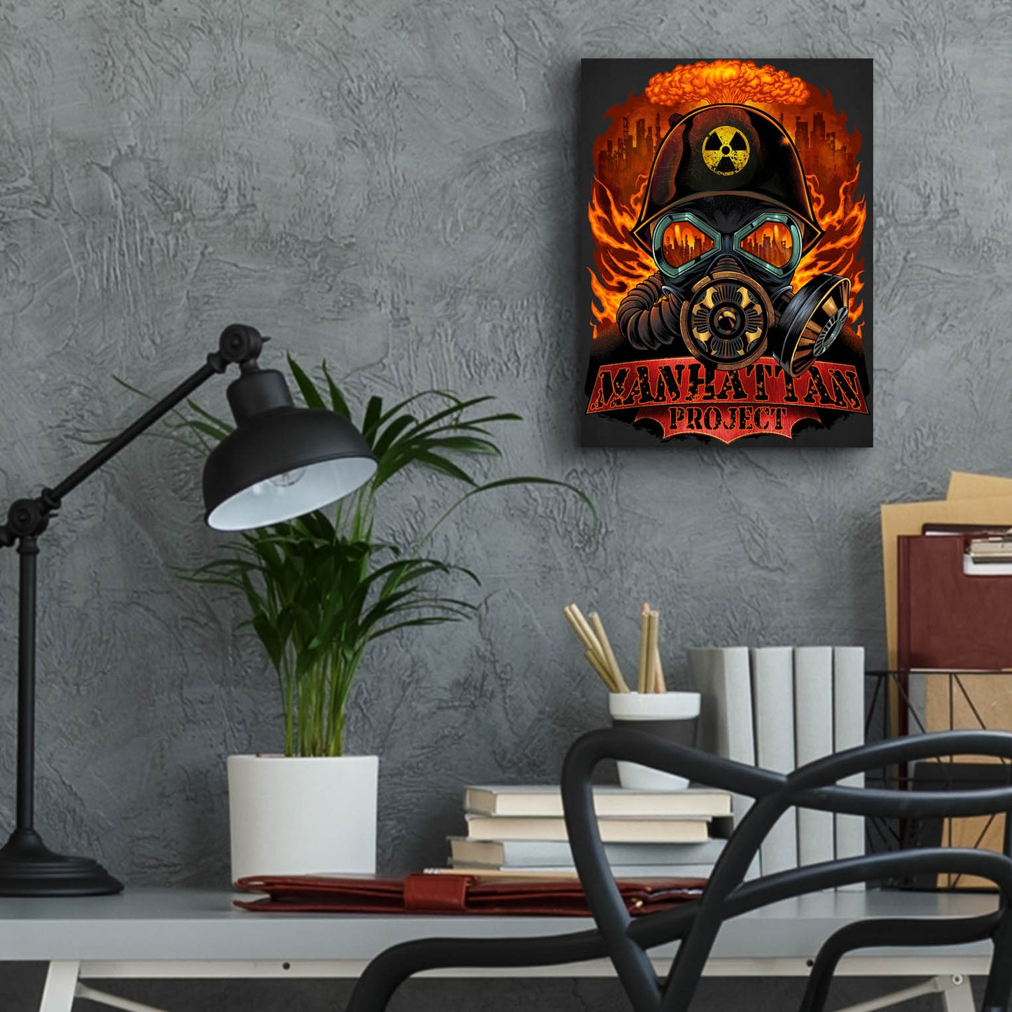 Epic Art 'Gas Mask Nuclear Explosion' by Flyland Designs, Acrylic Glass Wall Art,12x16