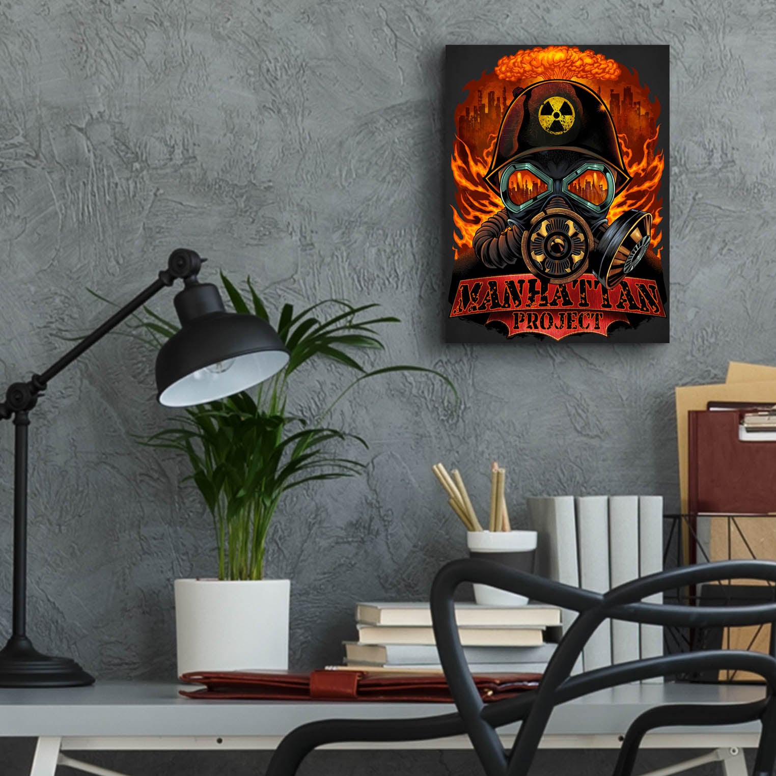 Epic Art 'Gas Mask Nuclear Explosion' by Flyland Designs, Acrylic Glass Wall Art,12x16