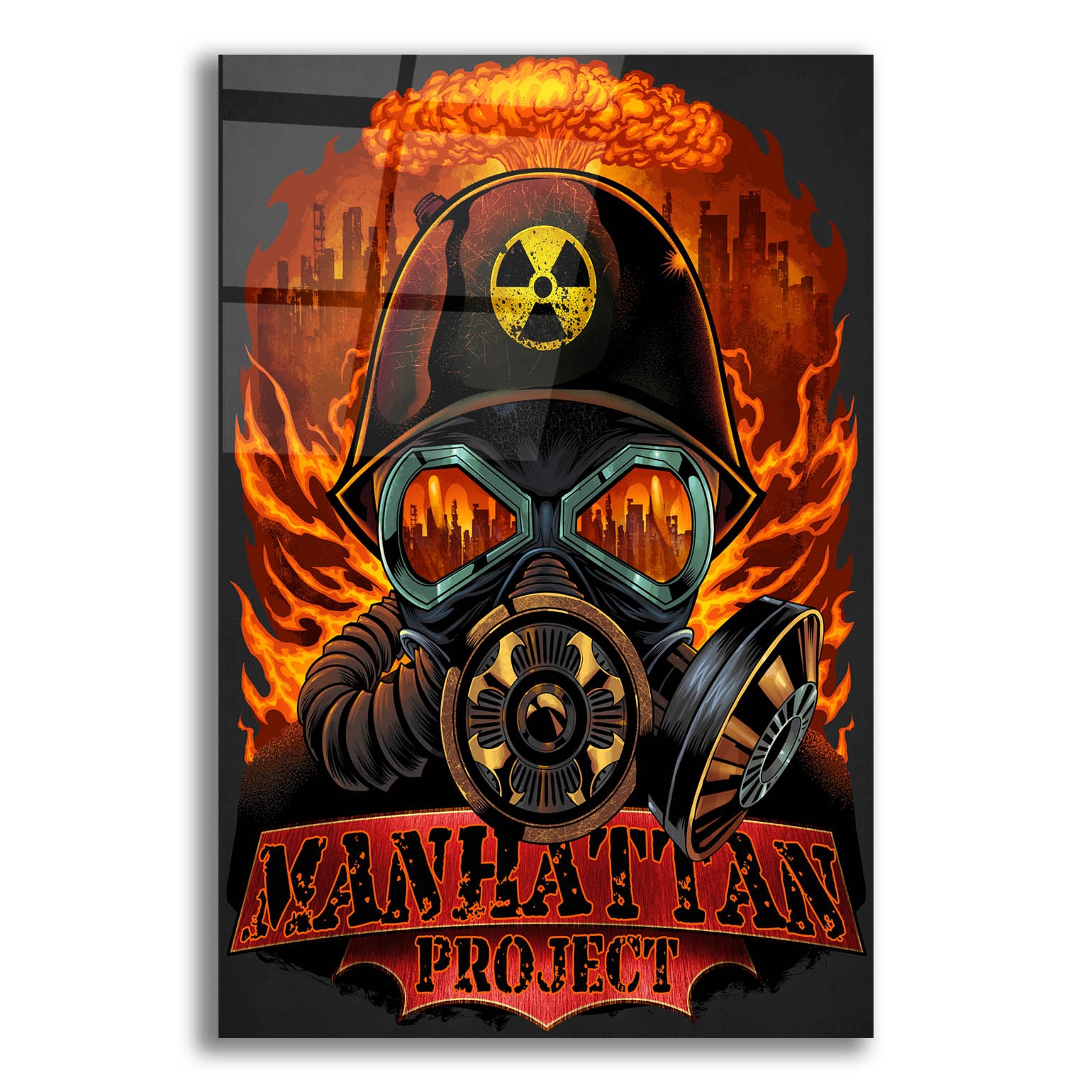 Epic Art 'Gas Mask Nuclear Explosion' by Flyland Designs, Acrylic Glass Wall Art,12x16