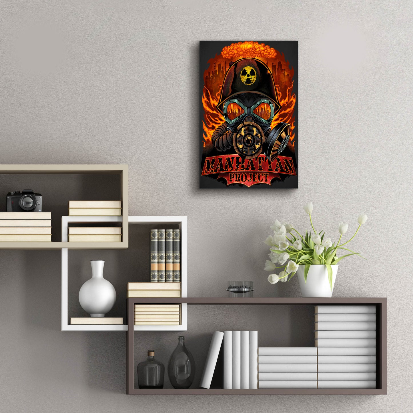 Epic Art 'Gas Mask Nuclear Explosion' by Flyland Designs, Acrylic Glass Wall Art,16x24