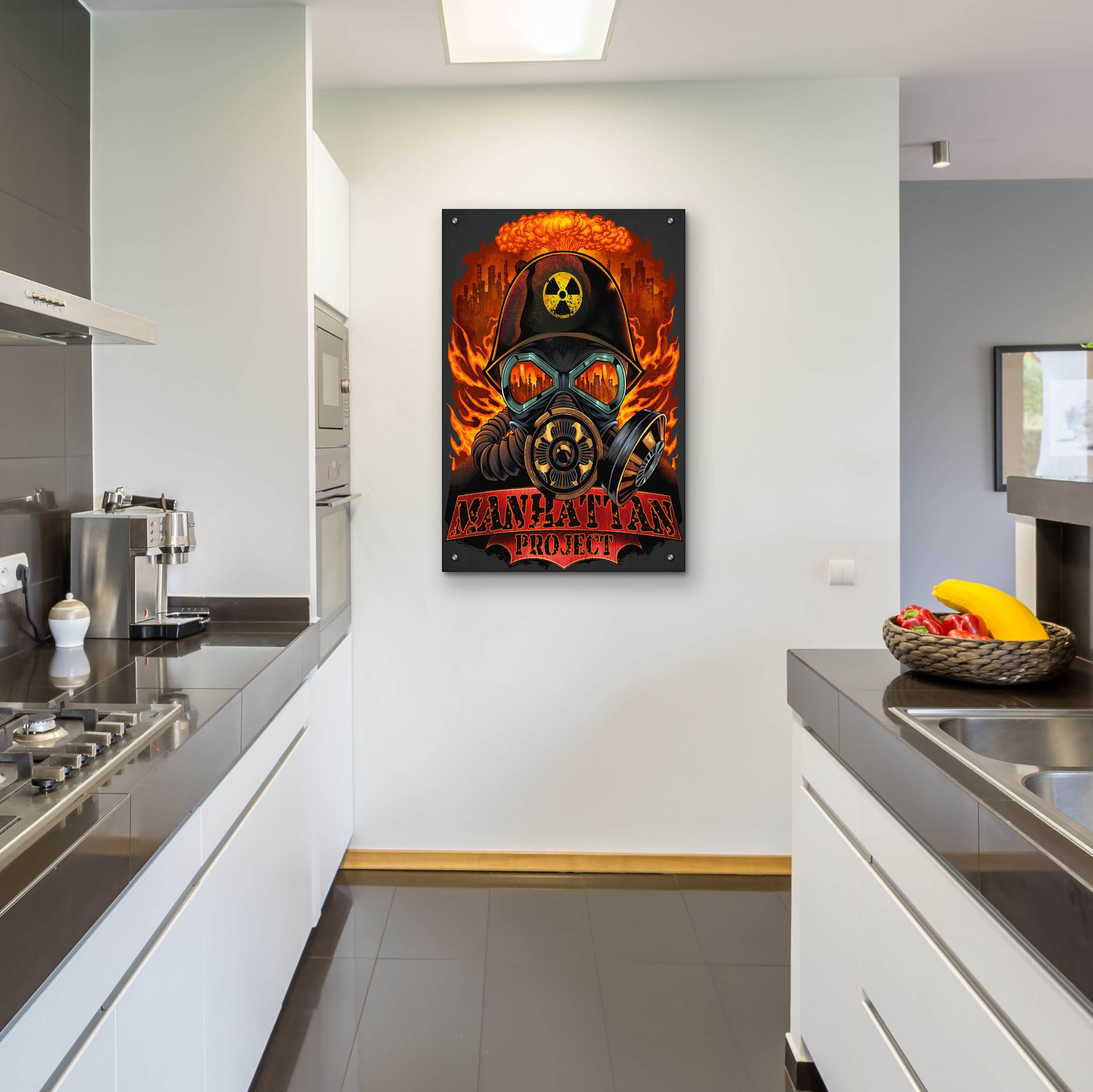 Epic Art 'Gas Mask Nuclear Explosion' by Flyland Designs, Acrylic Glass Wall Art,24x36