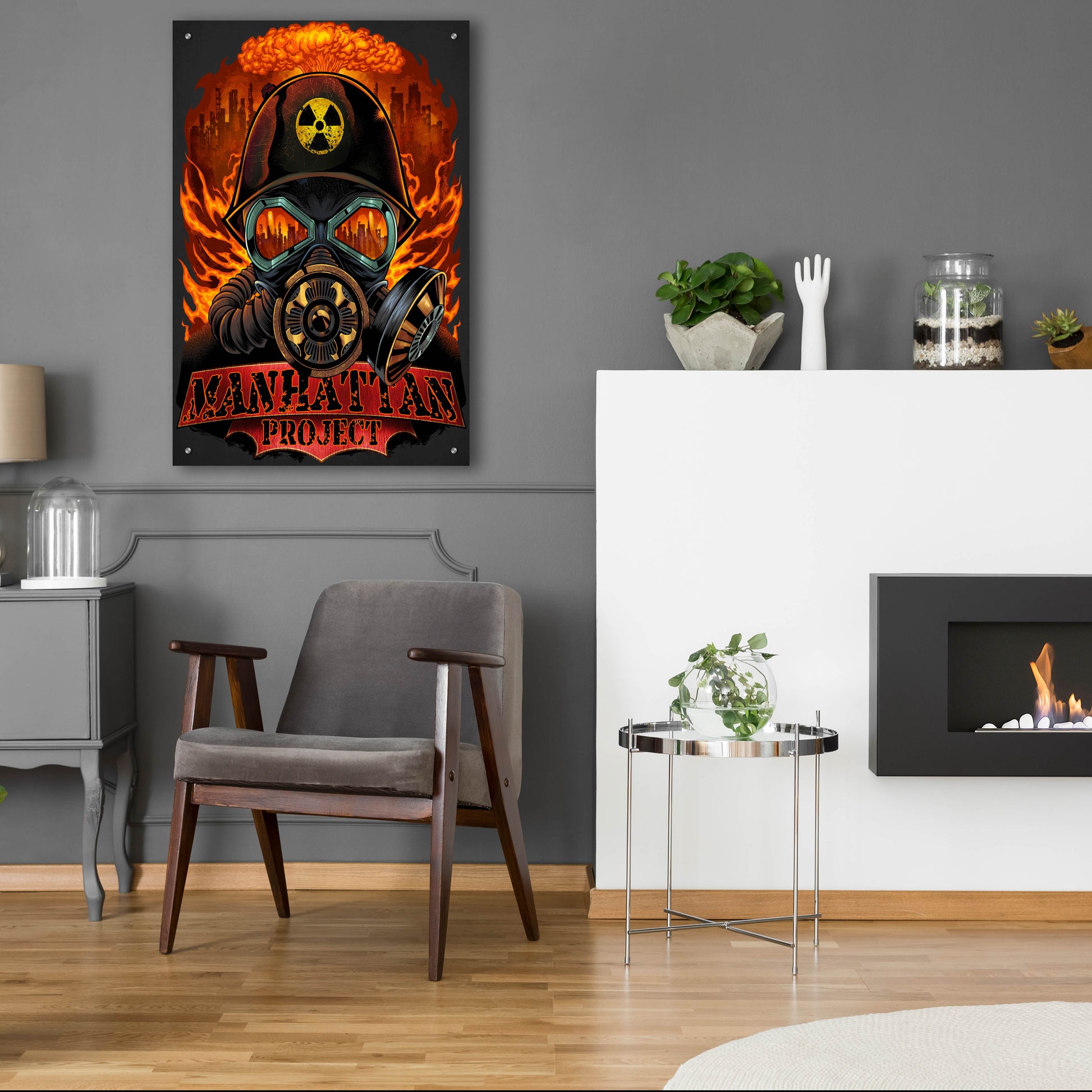 Epic Art 'Gas Mask Nuclear Explosion' by Flyland Designs, Acrylic Glass Wall Art,24x36