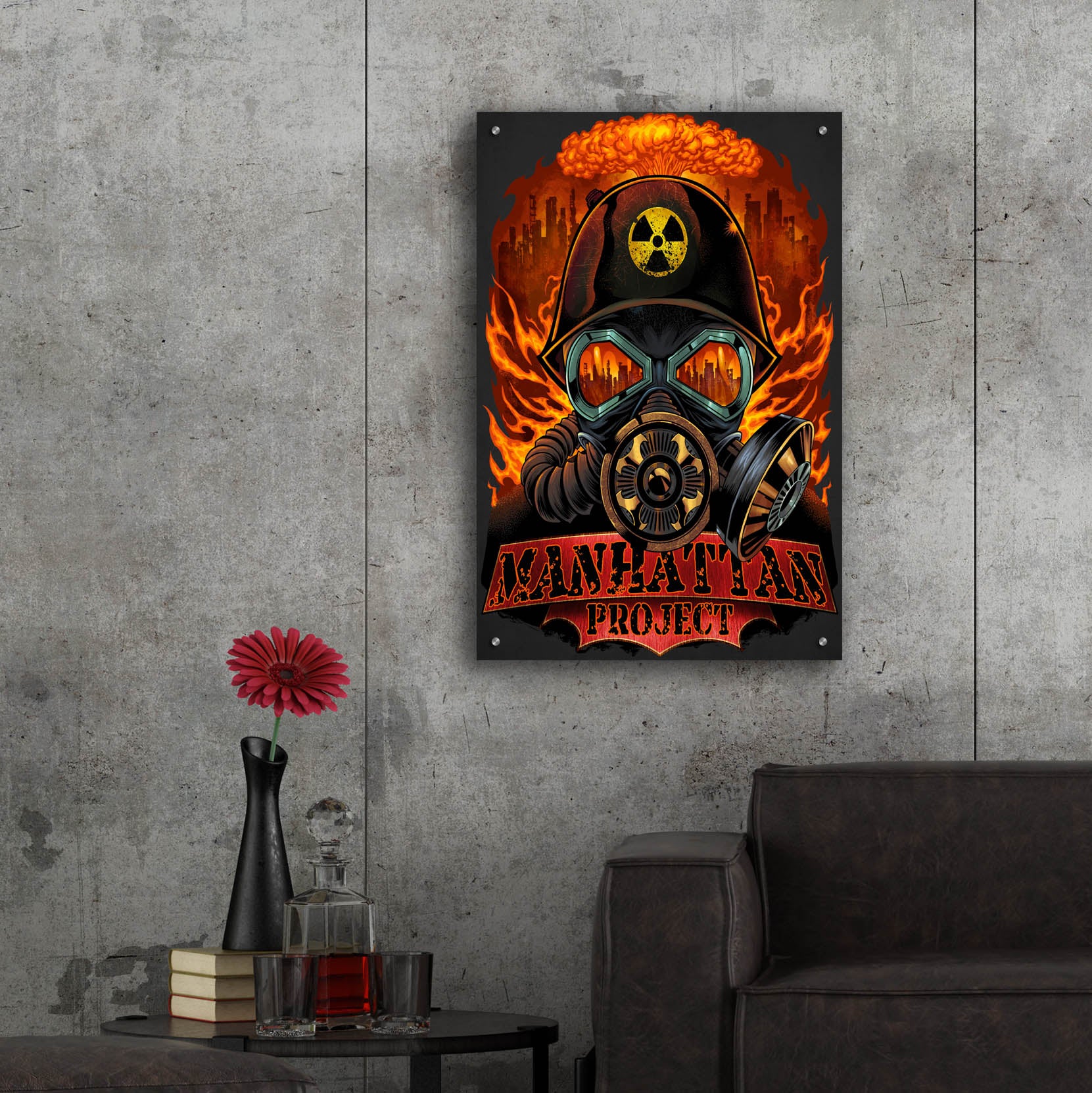 Epic Art 'Gas Mask Nuclear Explosion' by Flyland Designs, Acrylic Glass Wall Art,24x36