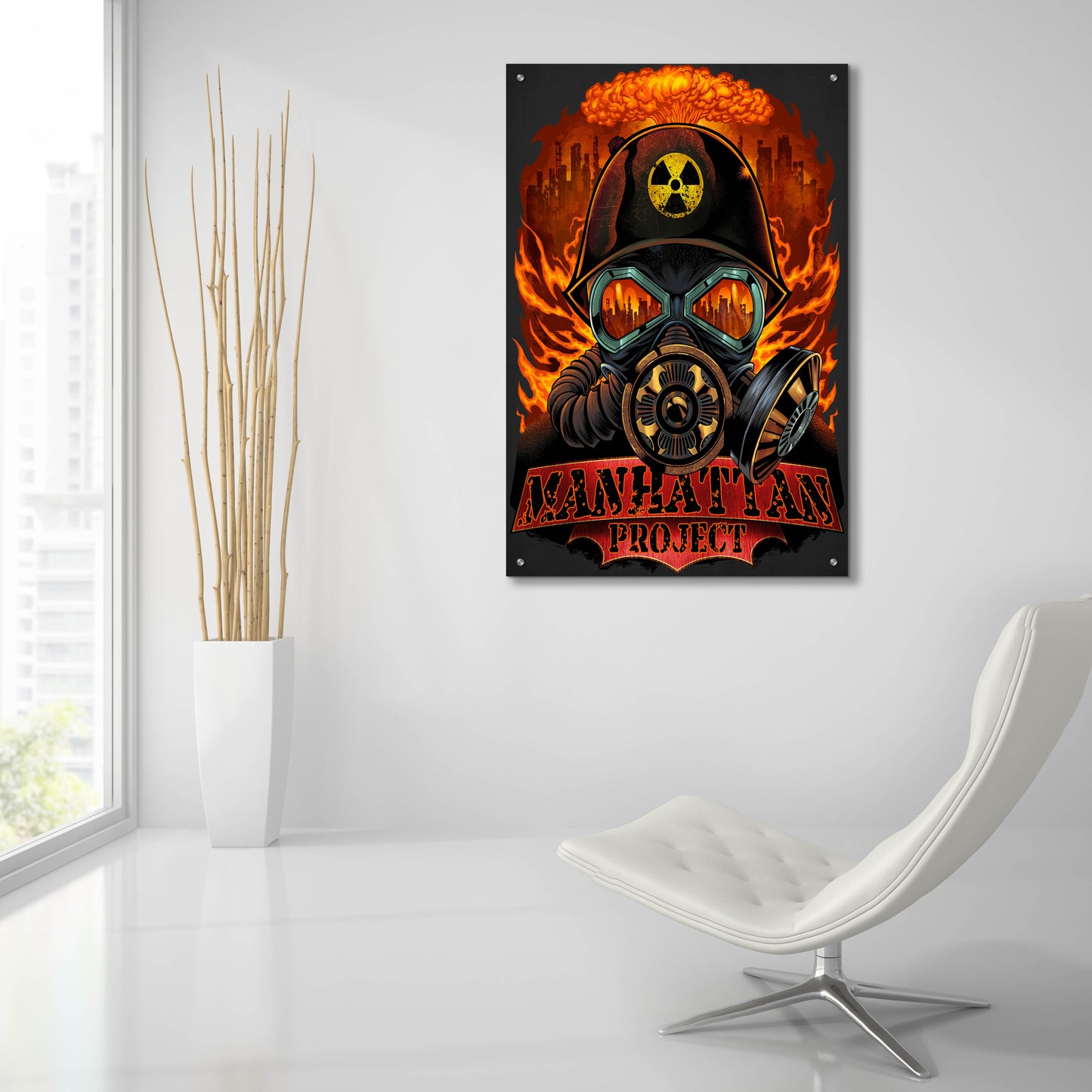 Epic Art 'Gas Mask Nuclear Explosion' by Flyland Designs, Acrylic Glass Wall Art,24x36