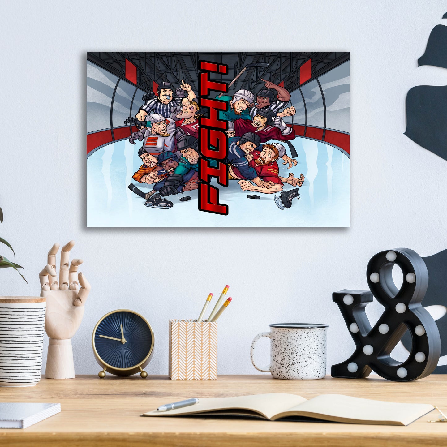 Epic Art 'Hockey Fight Background' by Flyland Designs, Acrylic Glass Wall Art,16x12