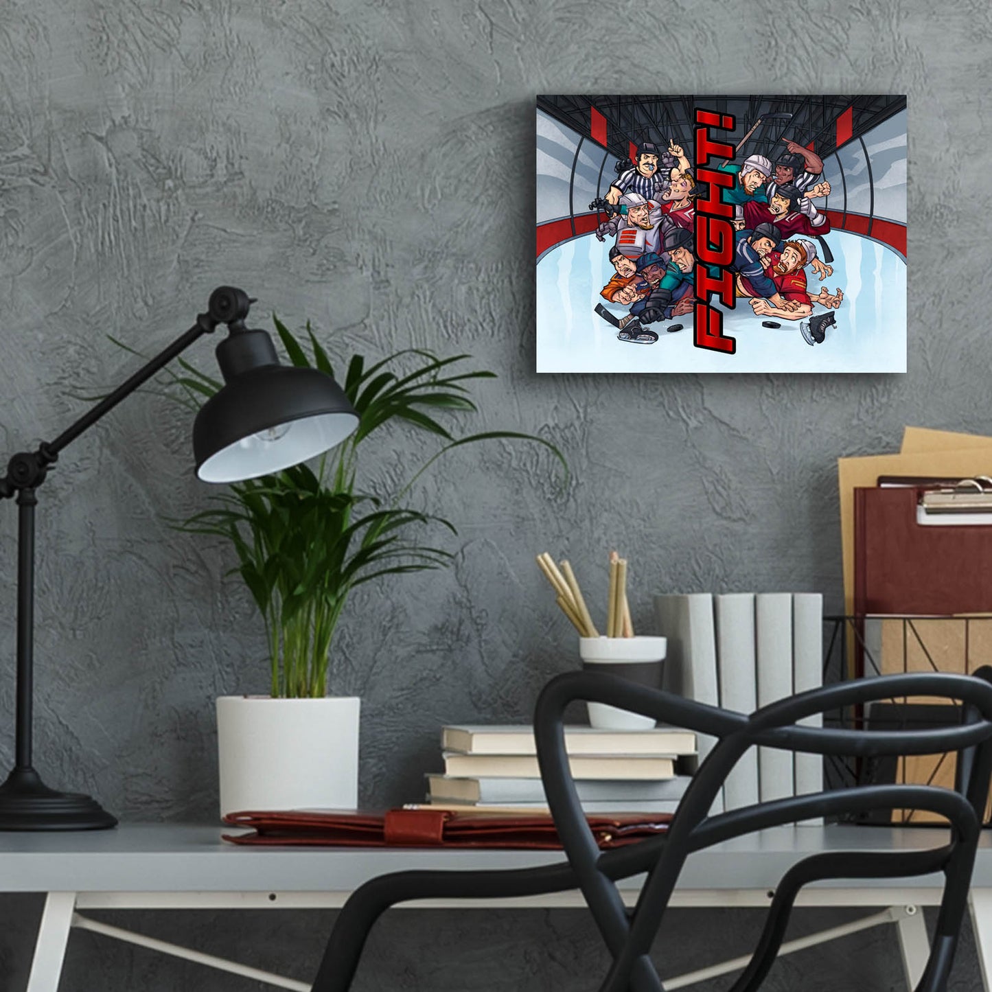 Epic Art 'Hockey Fight Background' by Flyland Designs, Acrylic Glass Wall Art,16x12