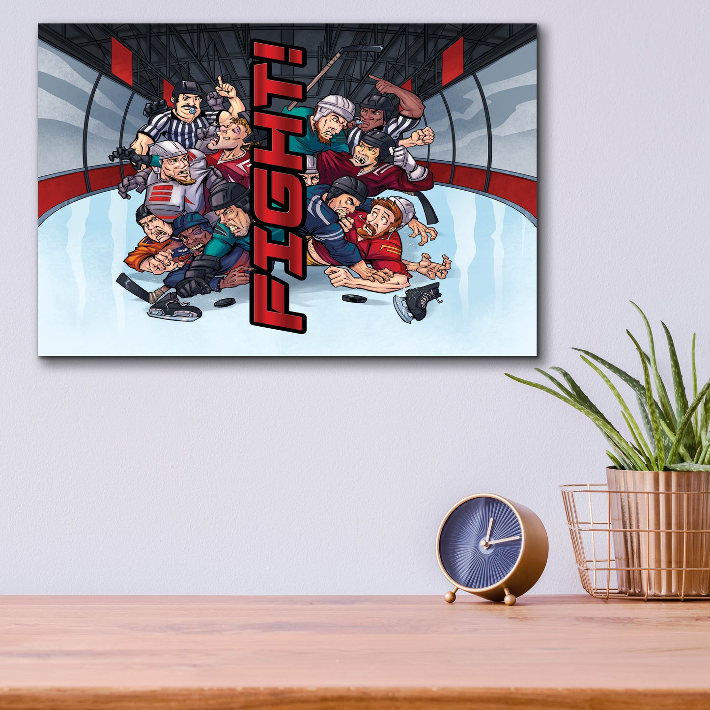 Epic Art 'Hockey Fight Background' by Flyland Designs, Acrylic Glass Wall Art,16x12