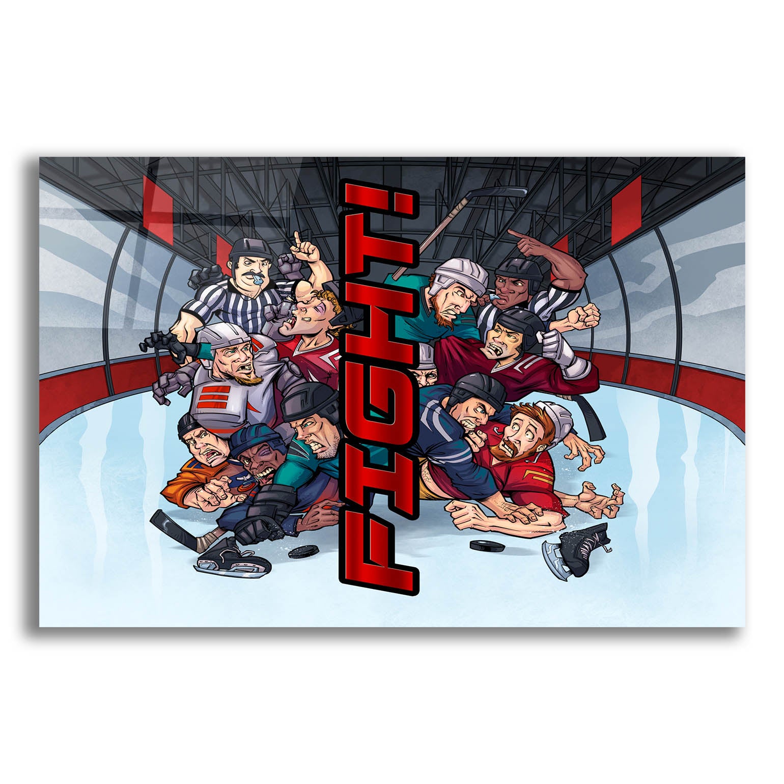 Epic Art 'Hockey Fight Background' by Flyland Designs, Acrylic Glass Wall Art,16x12