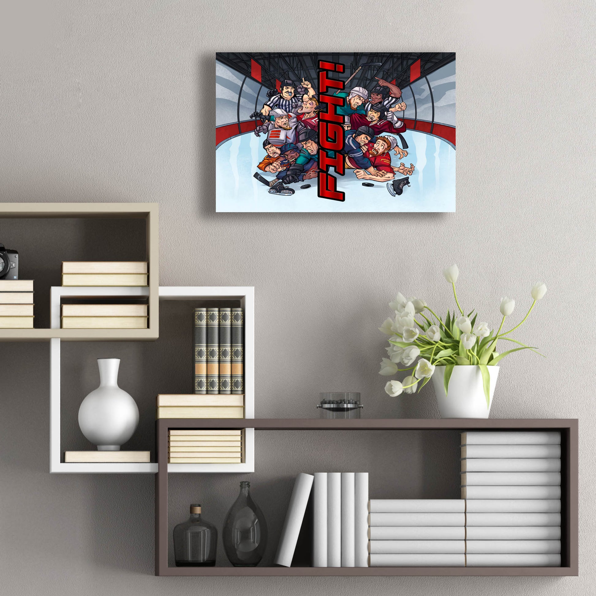 Epic Art 'Hockey Fight Background' by Flyland Designs, Acrylic Glass Wall Art,24x16