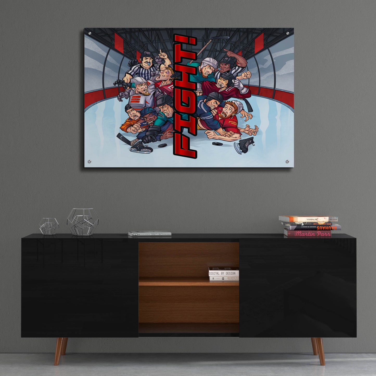 Epic Art 'Hockey Fight Background' by Flyland Designs, Acrylic Glass Wall Art,36x24