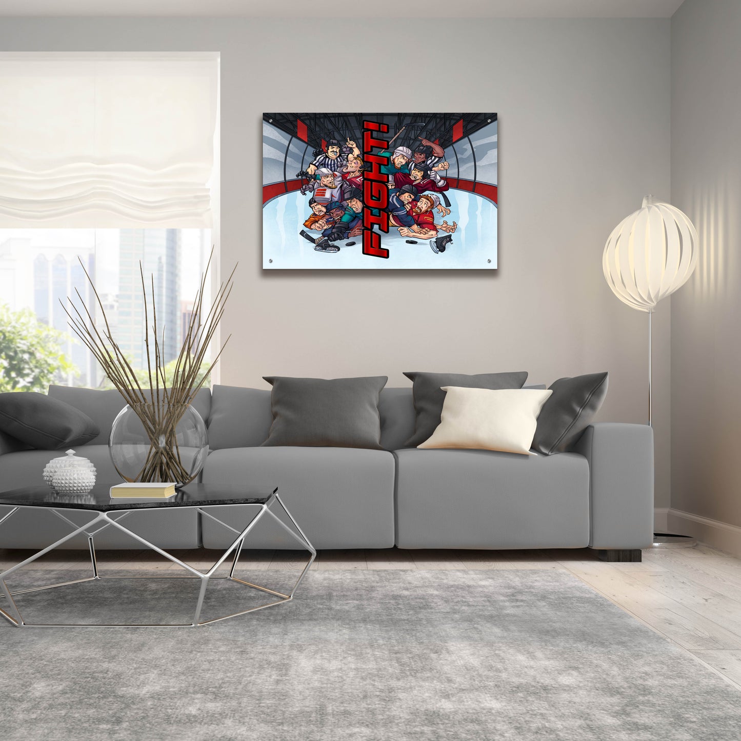 Epic Art 'Hockey Fight Background' by Flyland Designs, Acrylic Glass Wall Art,36x24