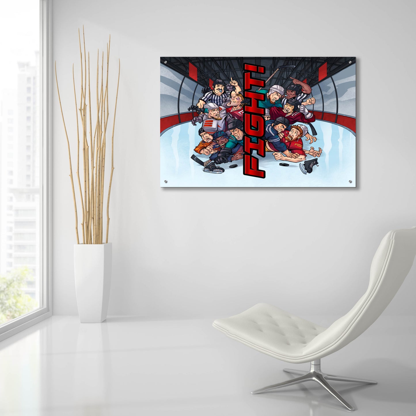 Epic Art 'Hockey Fight Background' by Flyland Designs, Acrylic Glass Wall Art,36x24