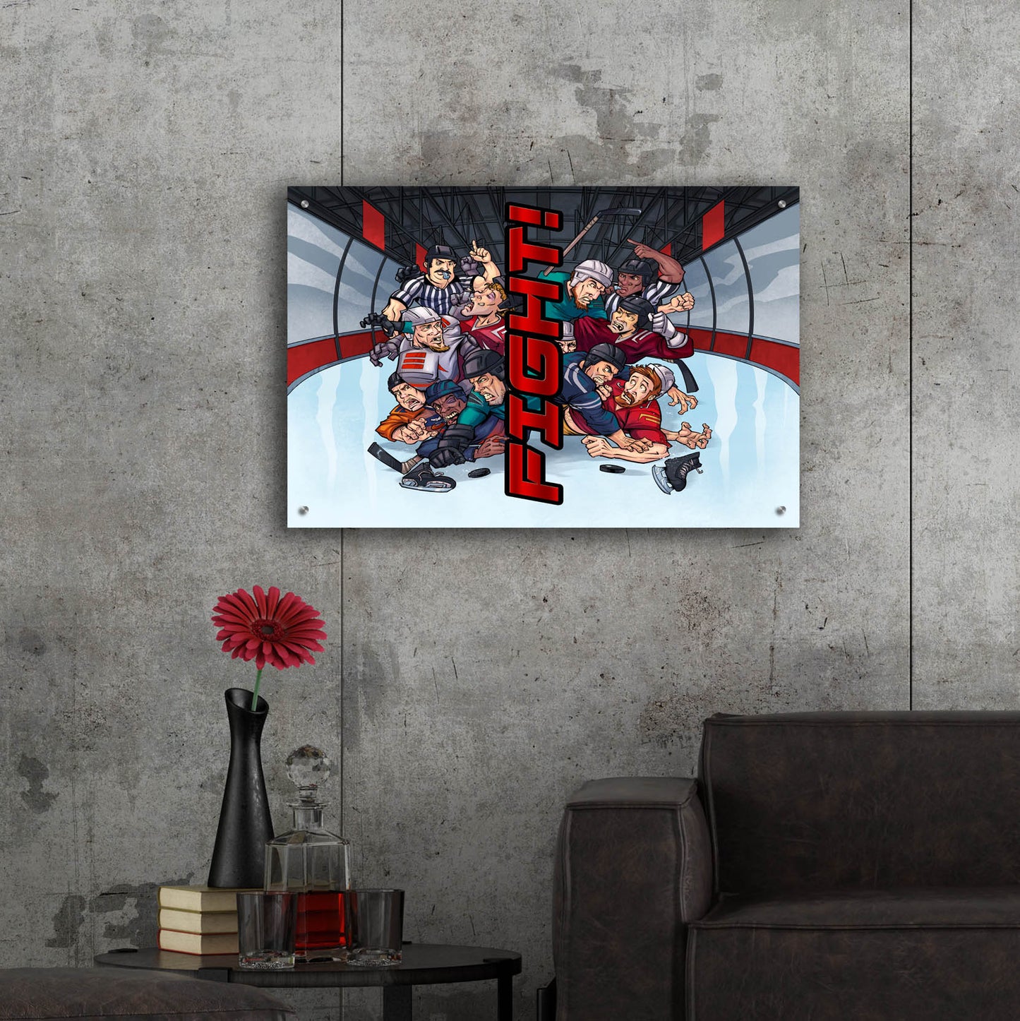 Epic Art 'Hockey Fight Background' by Flyland Designs, Acrylic Glass Wall Art,36x24