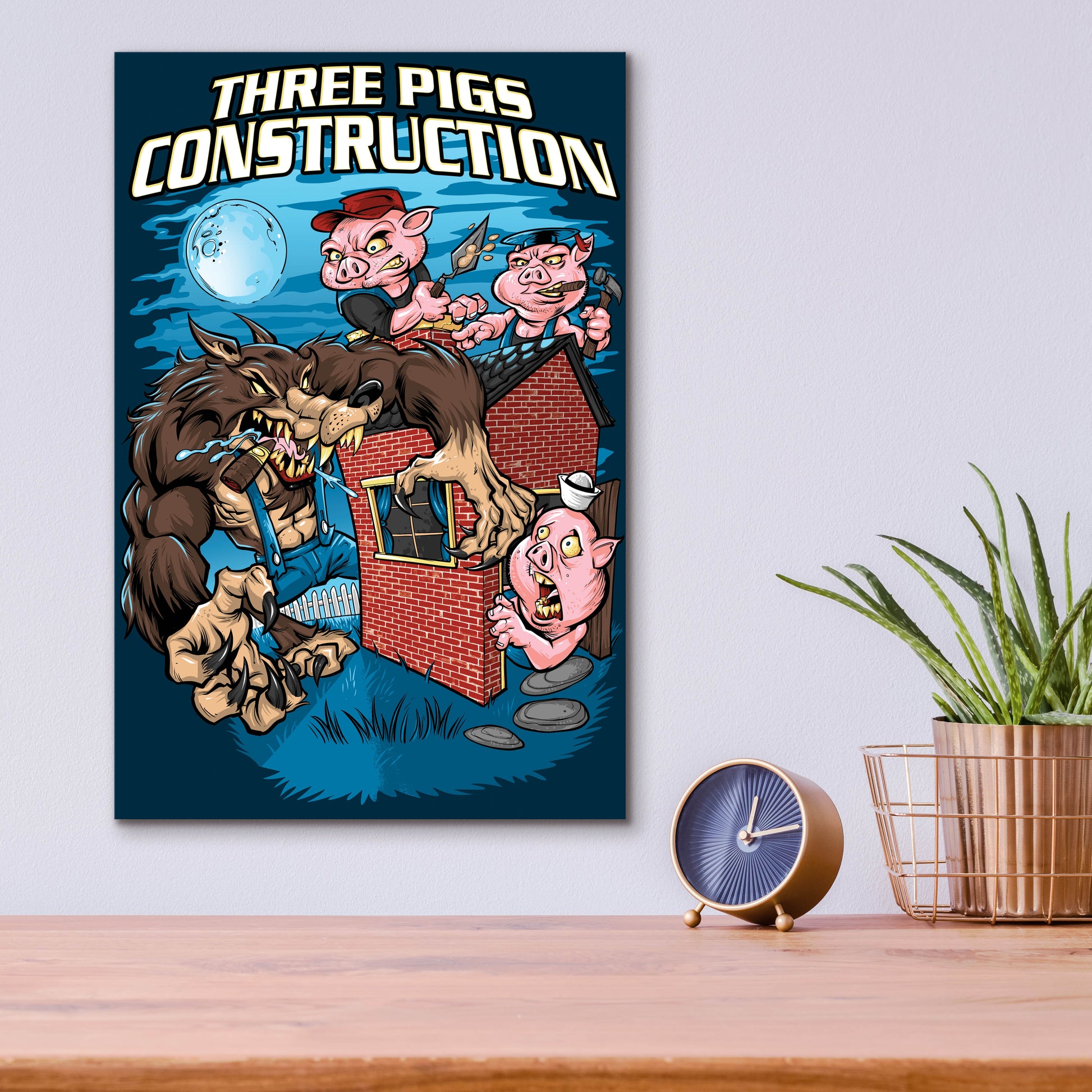 Epic Art 'Three Little Pigs Construction' by Flyland Designs, Acrylic Glass Wall Art,12x16