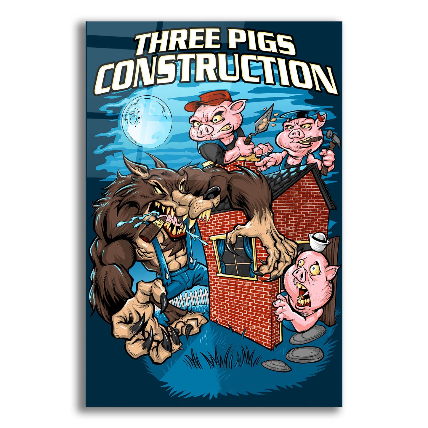 Epic Art 'Three Little Pigs Construction' by Flyland Designs, Acrylic Glass Wall Art,12x16