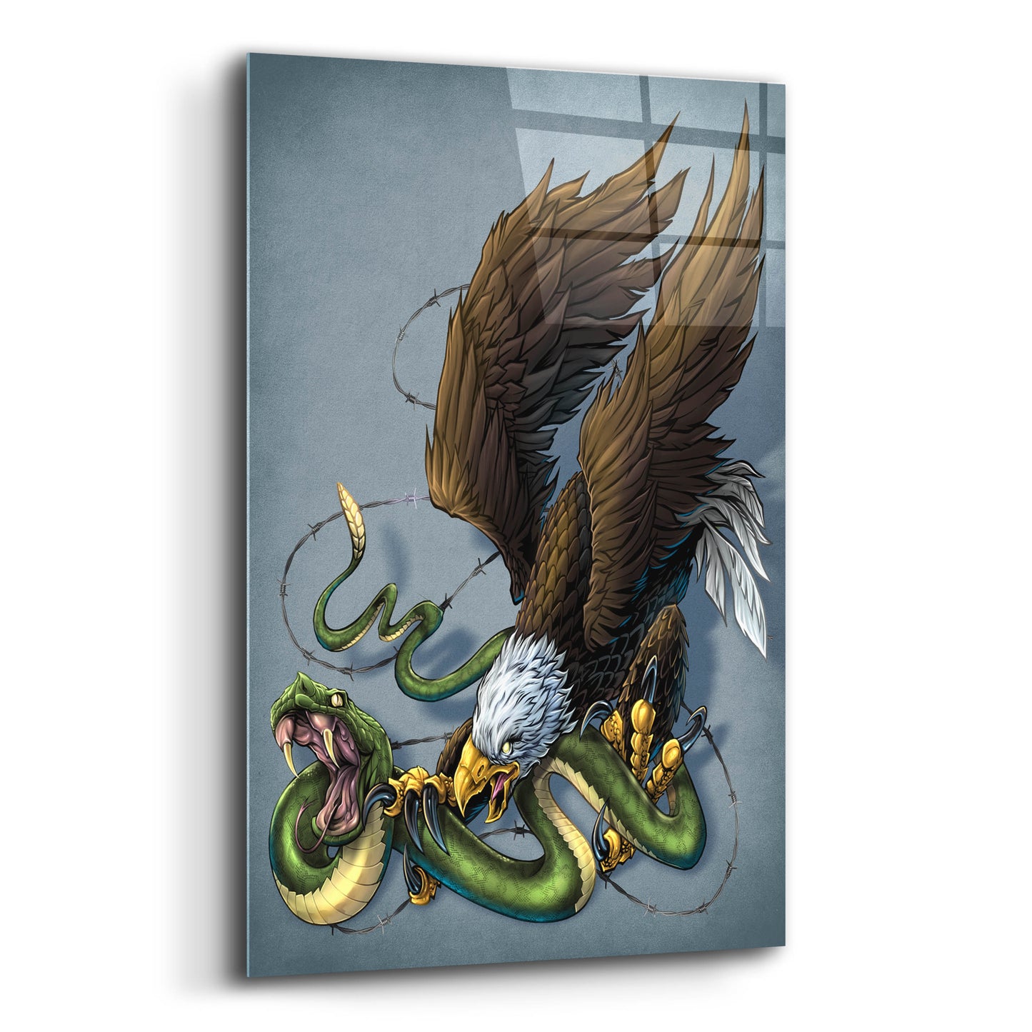 Epic Art 'Don't Tread On Me Eagle And Snake Painting' by Flyland Designs, Acrylic Glass Wall Art,12x16