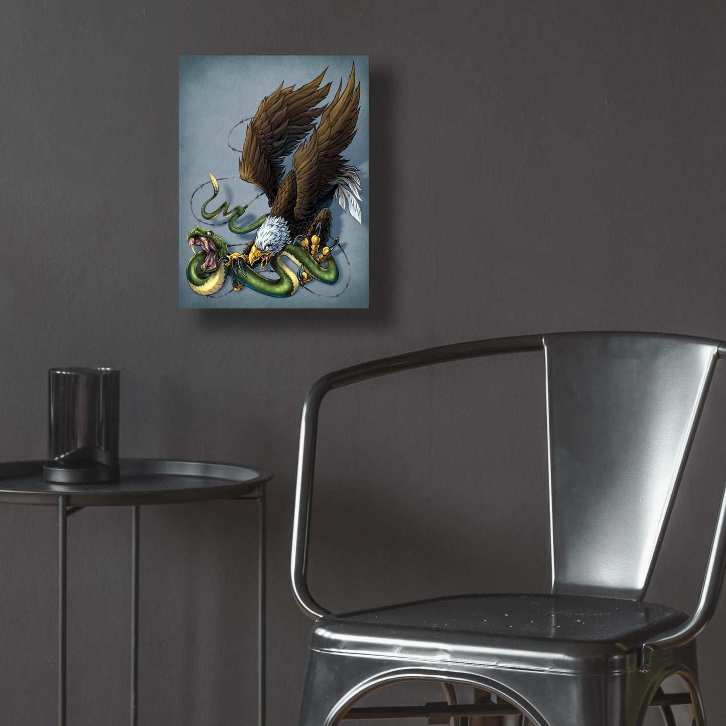 Epic Art 'Don't Tread On Me Eagle And Snake Painting' by Flyland Designs, Acrylic Glass Wall Art,12x16