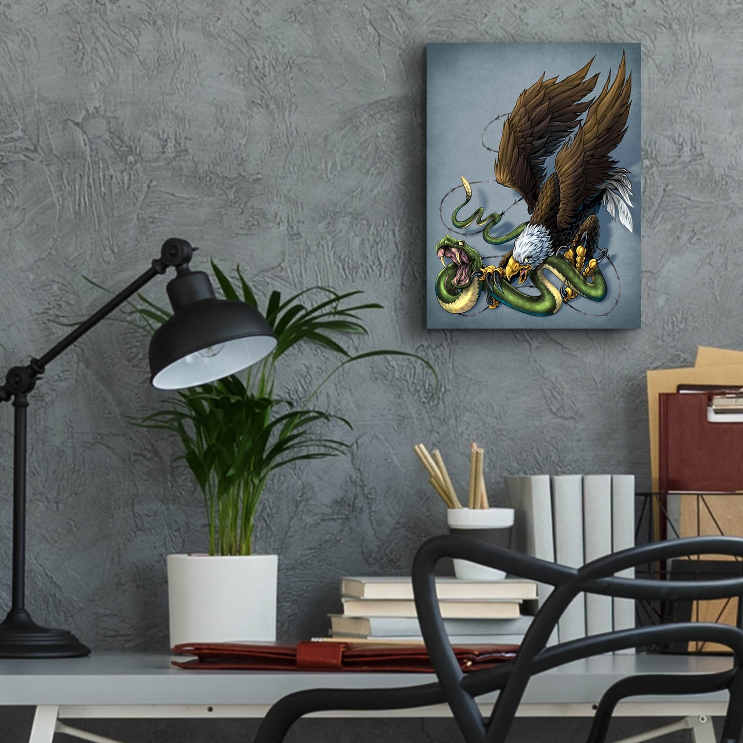 Epic Art 'Don't Tread On Me Eagle And Snake Painting' by Flyland Designs, Acrylic Glass Wall Art,12x16