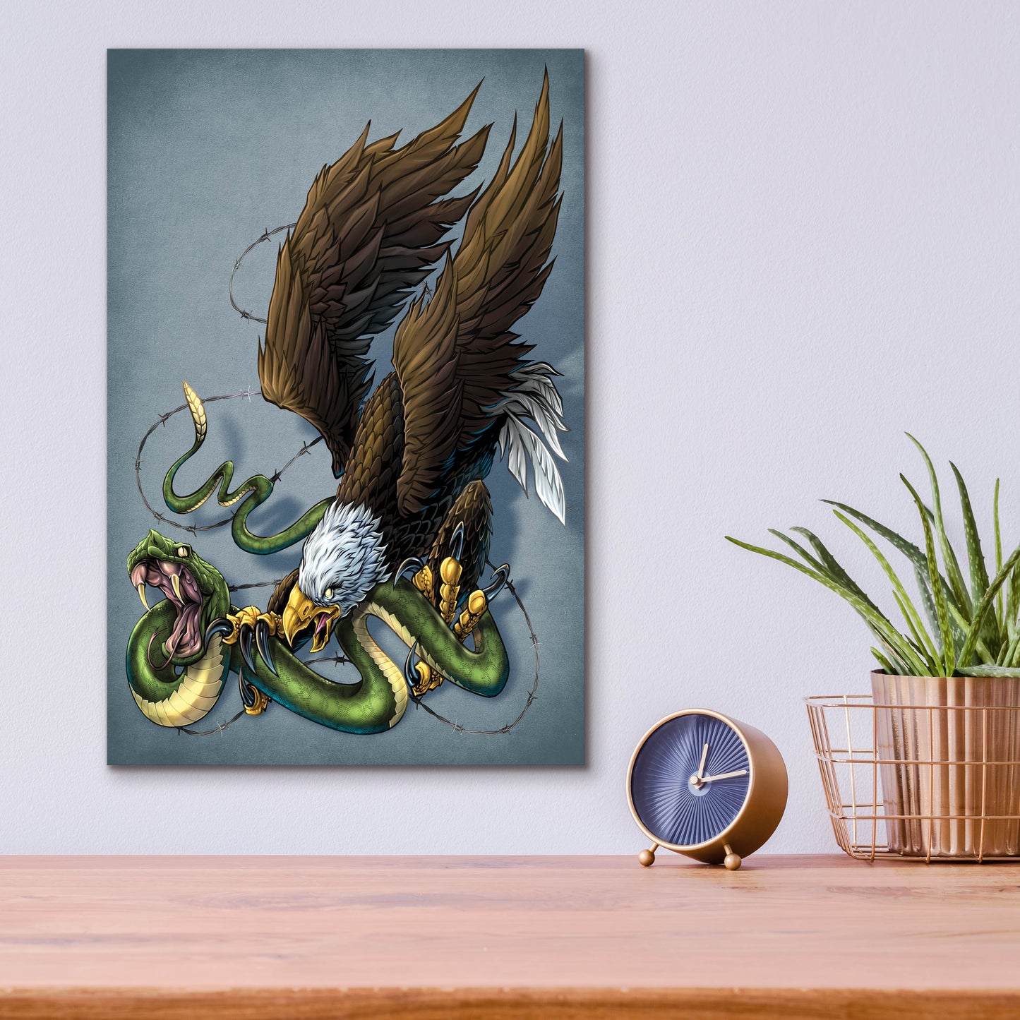 Epic Art 'Don't Tread On Me Eagle And Snake Painting' by Flyland Designs, Acrylic Glass Wall Art,12x16