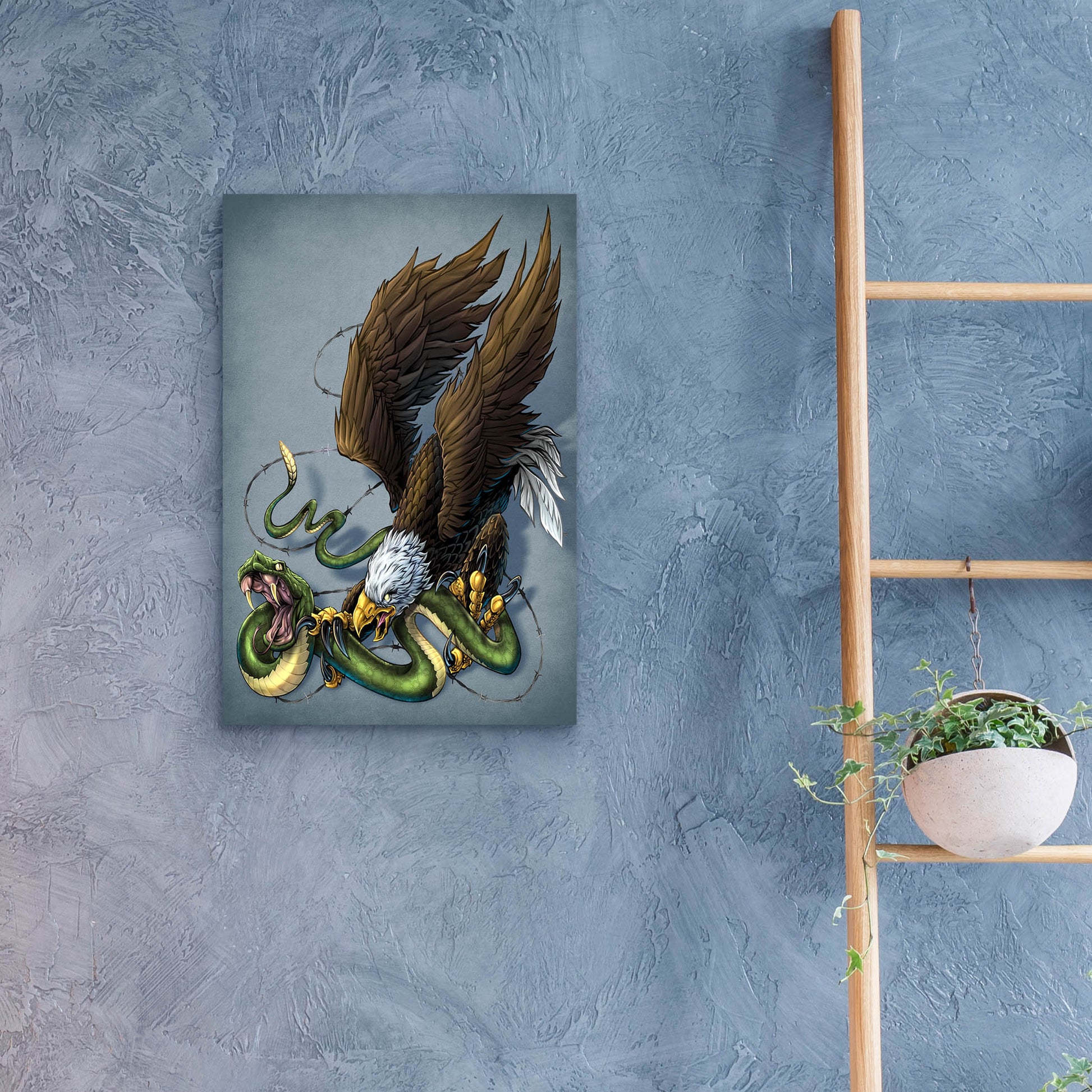 Epic Art 'Don't Tread On Me Eagle And Snake Painting' by Flyland Designs, Acrylic Glass Wall Art,16x24