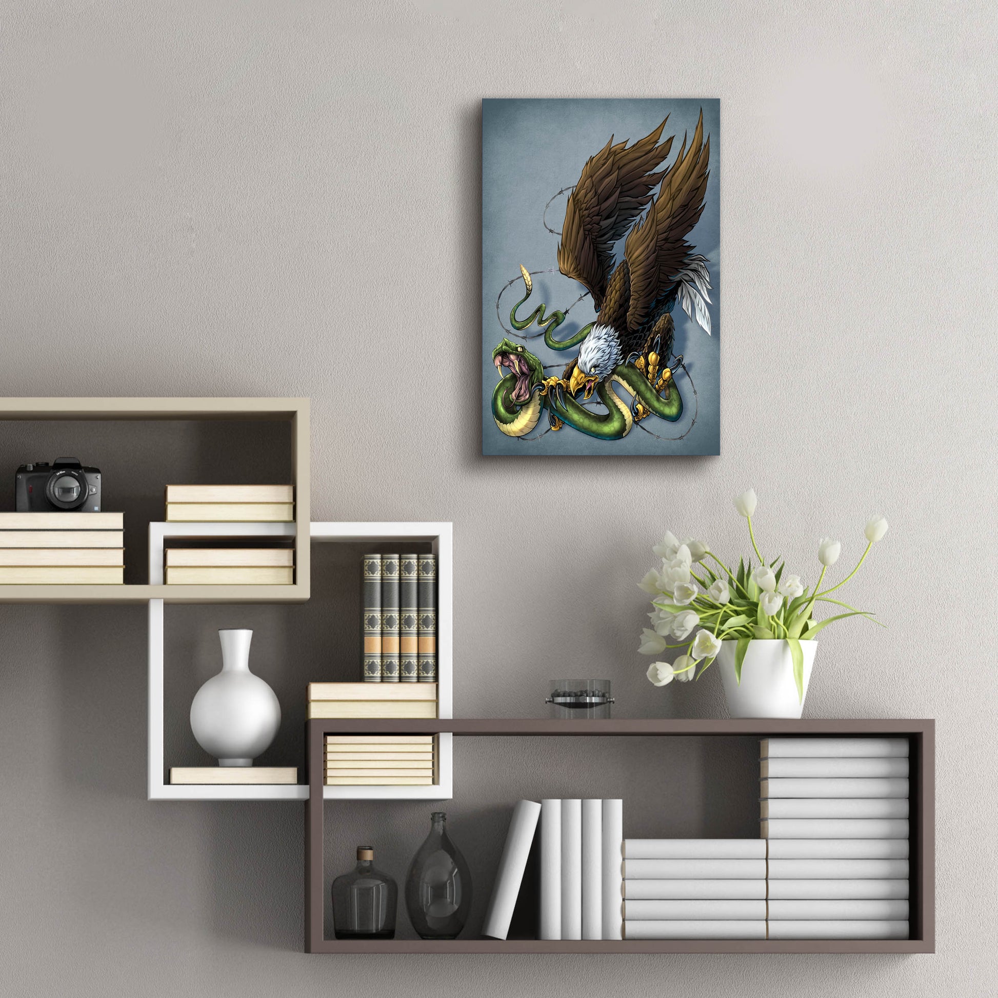 Epic Art 'Don't Tread On Me Eagle And Snake Painting' by Flyland Designs, Acrylic Glass Wall Art,16x24