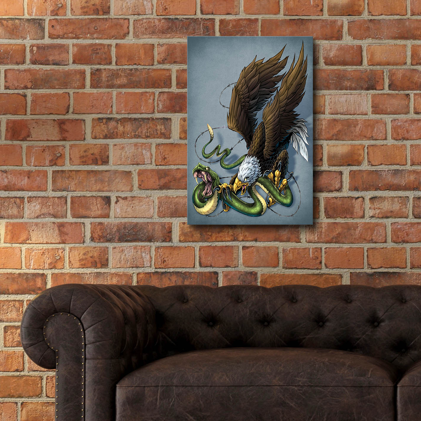 Epic Art 'Don't Tread On Me Eagle And Snake Painting' by Flyland Designs, Acrylic Glass Wall Art,16x24