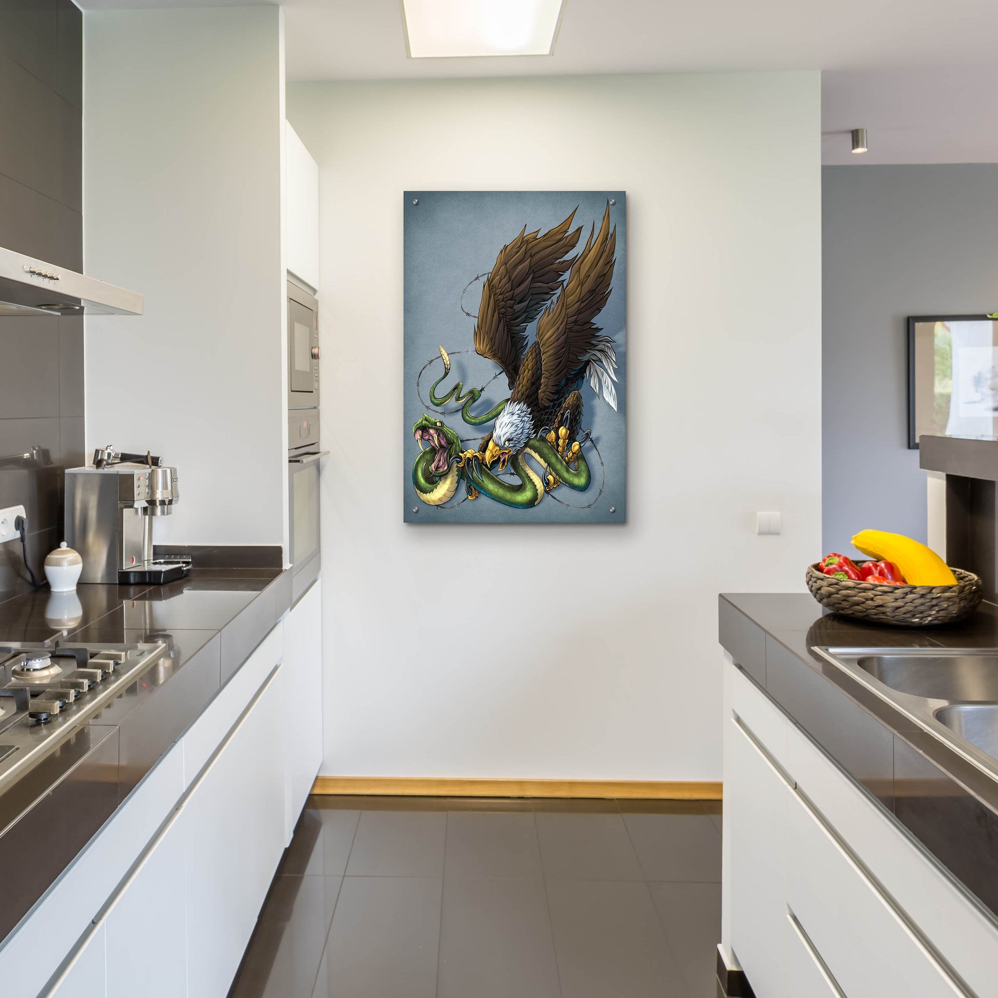 Epic Art 'Don't Tread On Me Eagle And Snake Painting' by Flyland Designs, Acrylic Glass Wall Art,24x36