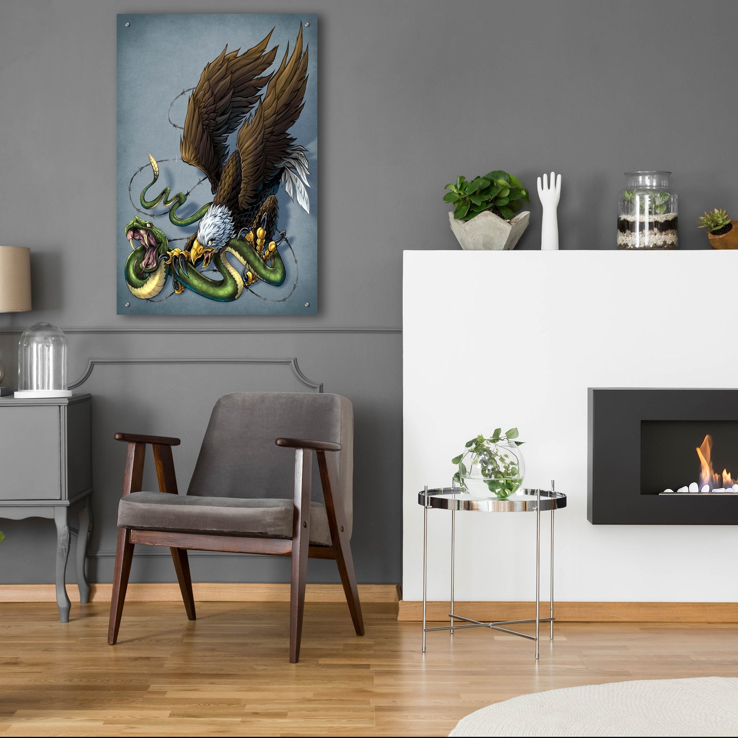 Epic Art 'Don't Tread On Me Eagle And Snake Painting' by Flyland Designs, Acrylic Glass Wall Art,24x36