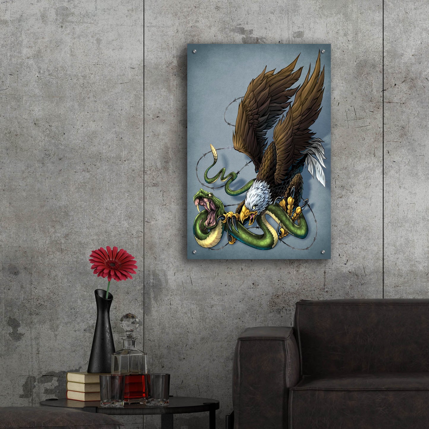 Epic Art 'Don't Tread On Me Eagle And Snake Painting' by Flyland Designs, Acrylic Glass Wall Art,24x36