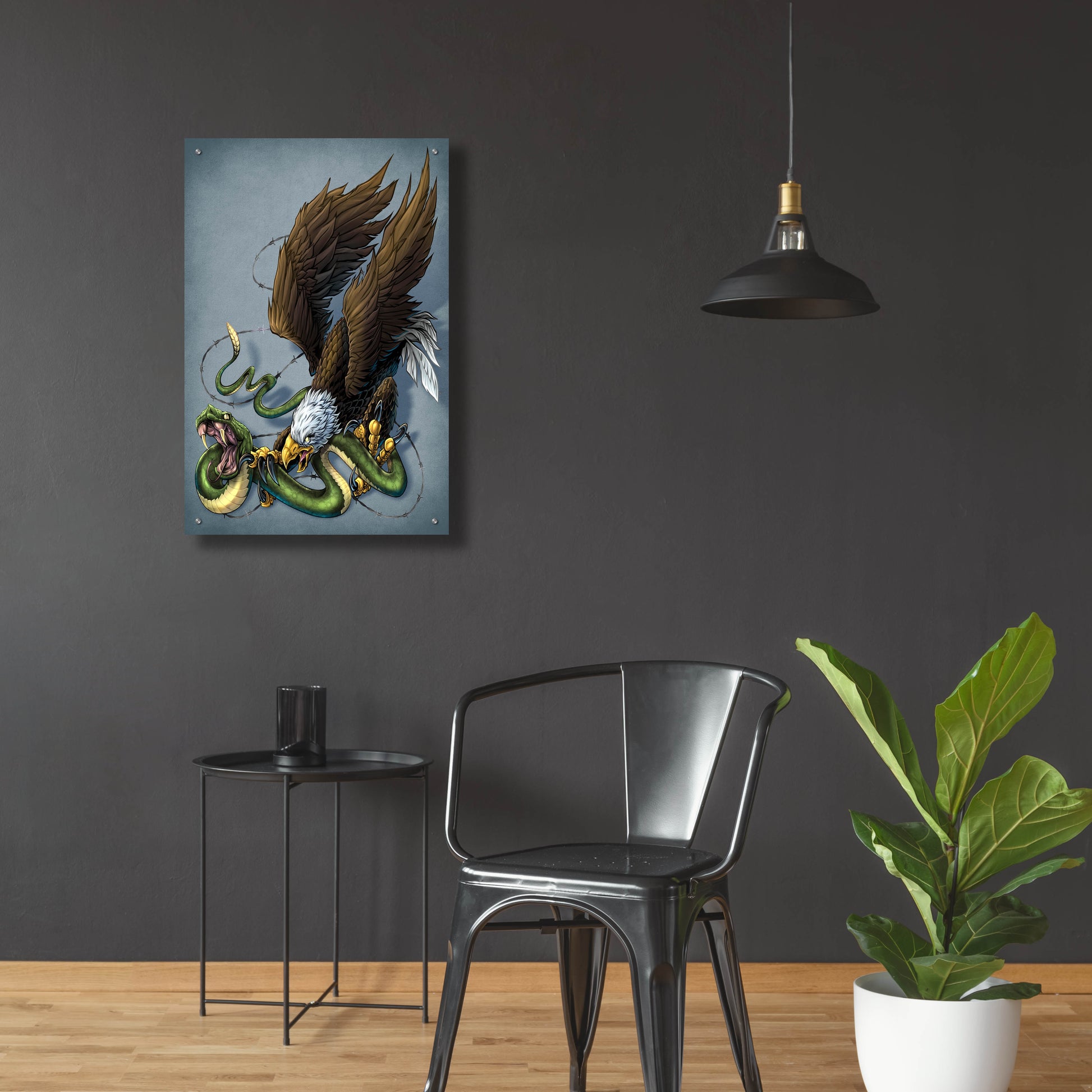 Epic Art 'Don't Tread On Me Eagle And Snake Painting' by Flyland Designs, Acrylic Glass Wall Art,24x36