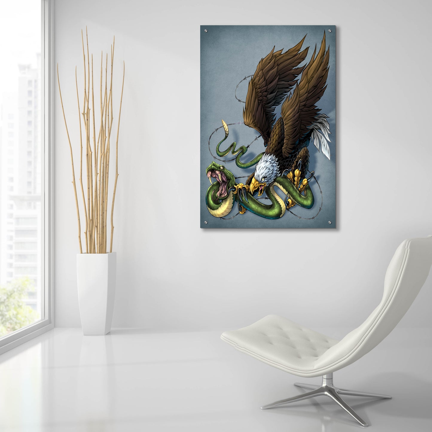 Epic Art 'Don't Tread On Me Eagle And Snake Painting' by Flyland Designs, Acrylic Glass Wall Art,24x36