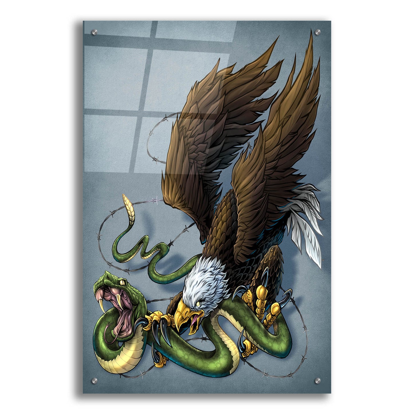 Epic Art 'Don't Tread On Me Eagle And Snake Painting' by Flyland Designs, Acrylic Glass Wall Art,24x36