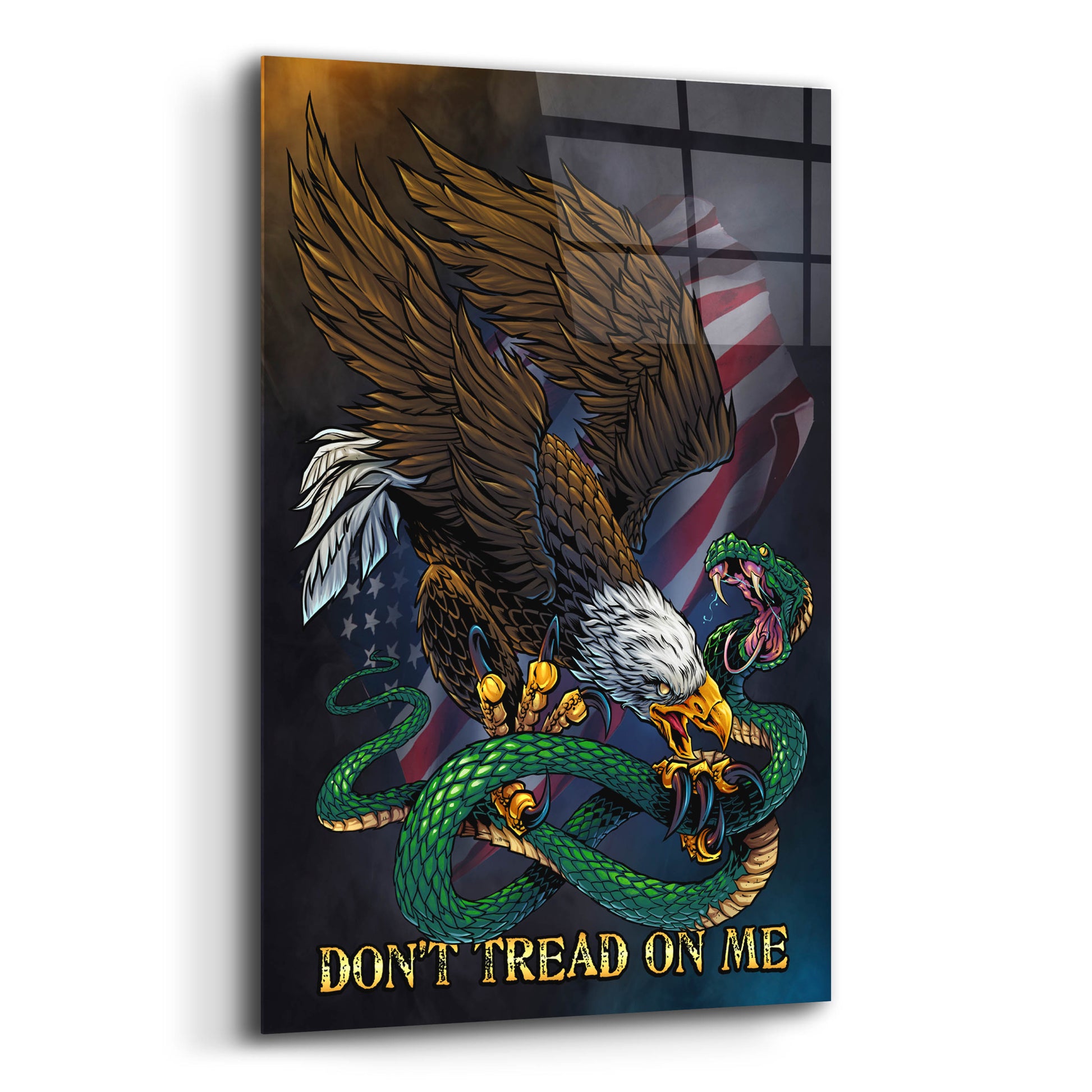 Epic Art 'Don't Tread On Me Eagle and Snake' by Flyland Designs, Acrylic Glass Wall Art,12x16