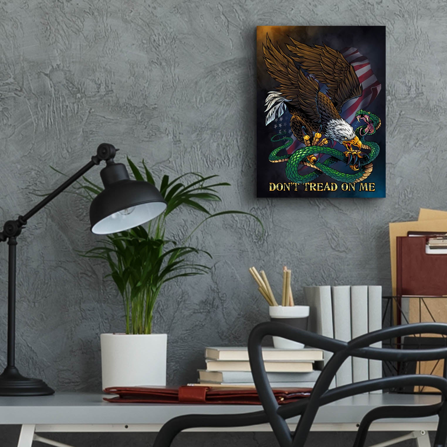 Epic Art 'Don't Tread On Me Eagle and Snake' by Flyland Designs, Acrylic Glass Wall Art,12x16