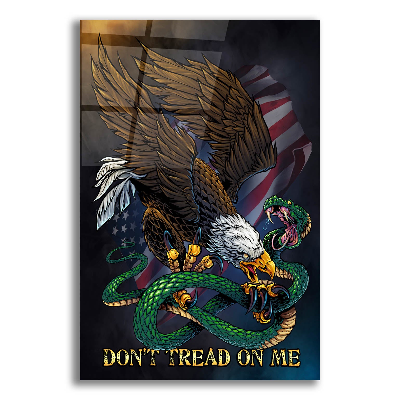 Epic Art 'Don't Tread On Me Eagle and Snake' by Flyland Designs, Acrylic Glass Wall Art,12x16