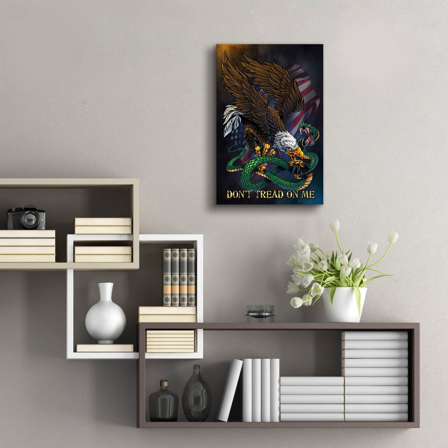 Epic Art 'Don't Tread On Me Eagle and Snake' by Flyland Designs, Acrylic Glass Wall Art,16x24