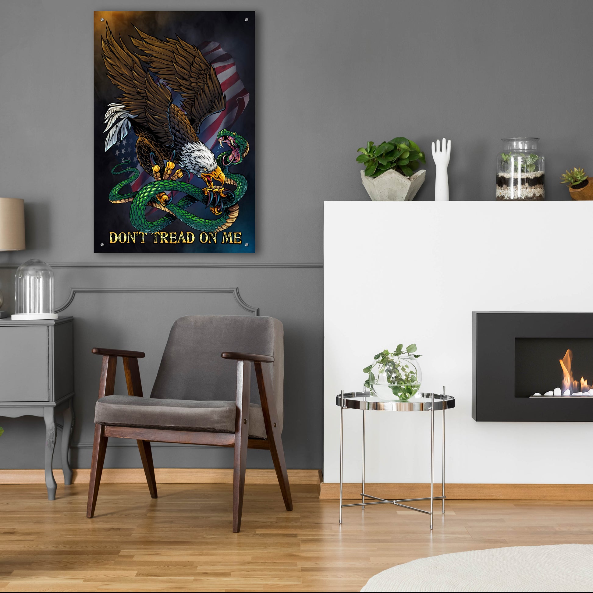 Epic Art 'Don't Tread On Me Eagle and Snake' by Flyland Designs, Acrylic Glass Wall Art,24x36