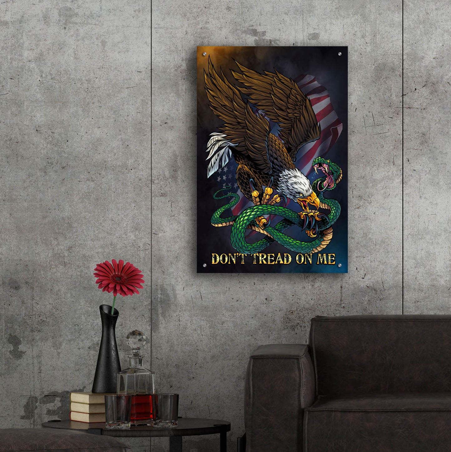 Epic Art 'Don't Tread On Me Eagle and Snake' by Flyland Designs, Acrylic Glass Wall Art,24x36