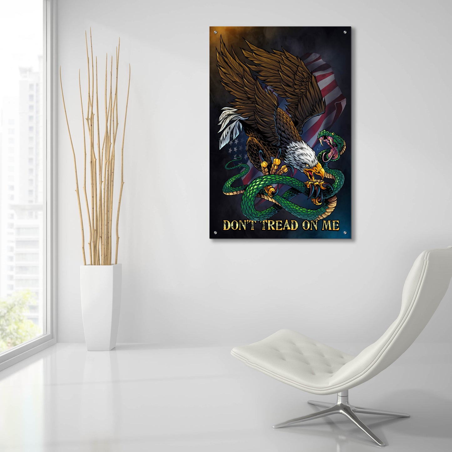 Epic Art 'Don't Tread On Me Eagle and Snake' by Flyland Designs, Acrylic Glass Wall Art,24x36