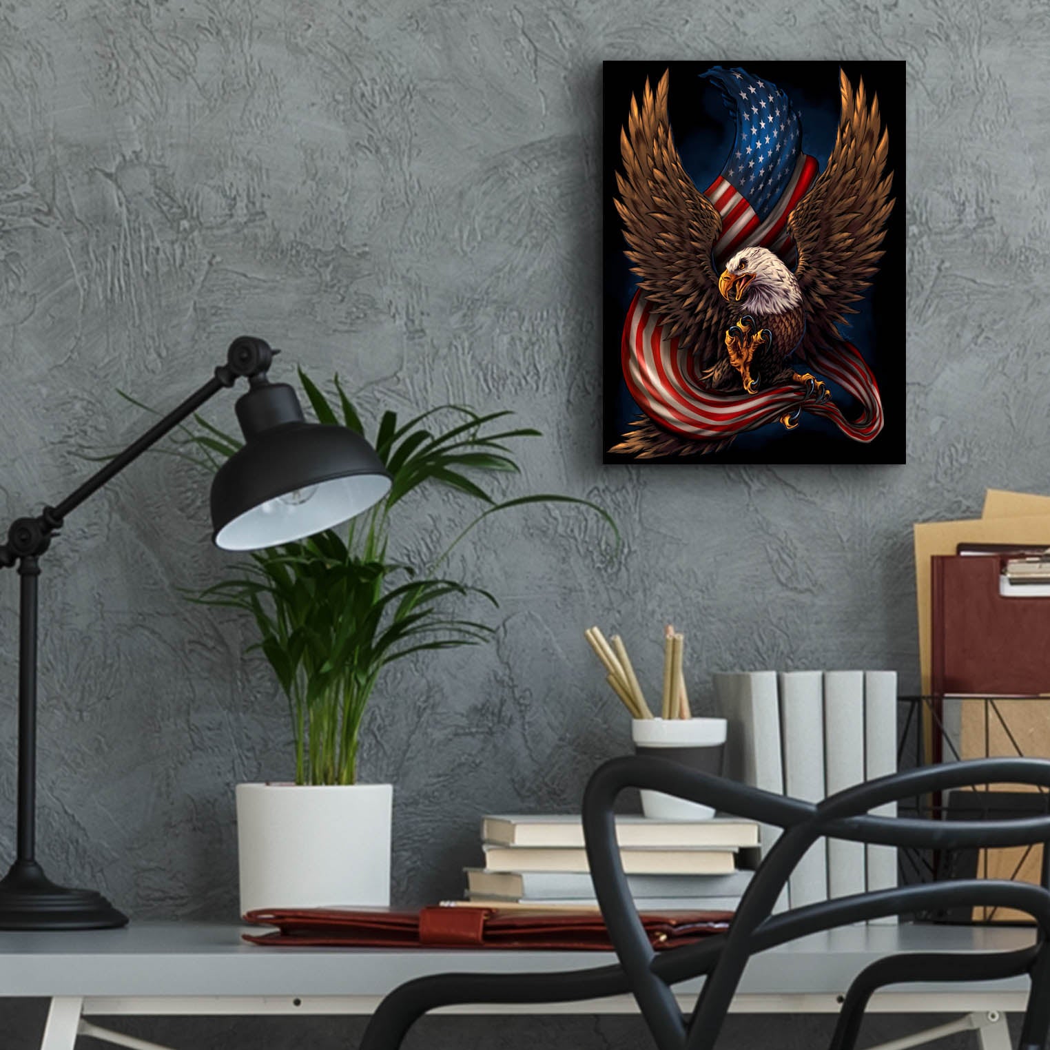 Epic Art 'Eagle and Flag' by Flyland Designs, Acrylic Glass Wall Art,12x16