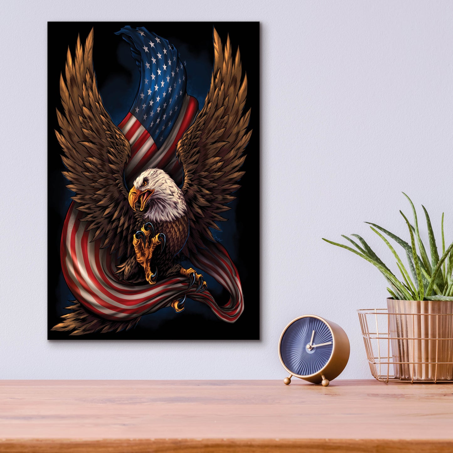 Epic Art 'Eagle and Flag' by Flyland Designs, Acrylic Glass Wall Art,12x16