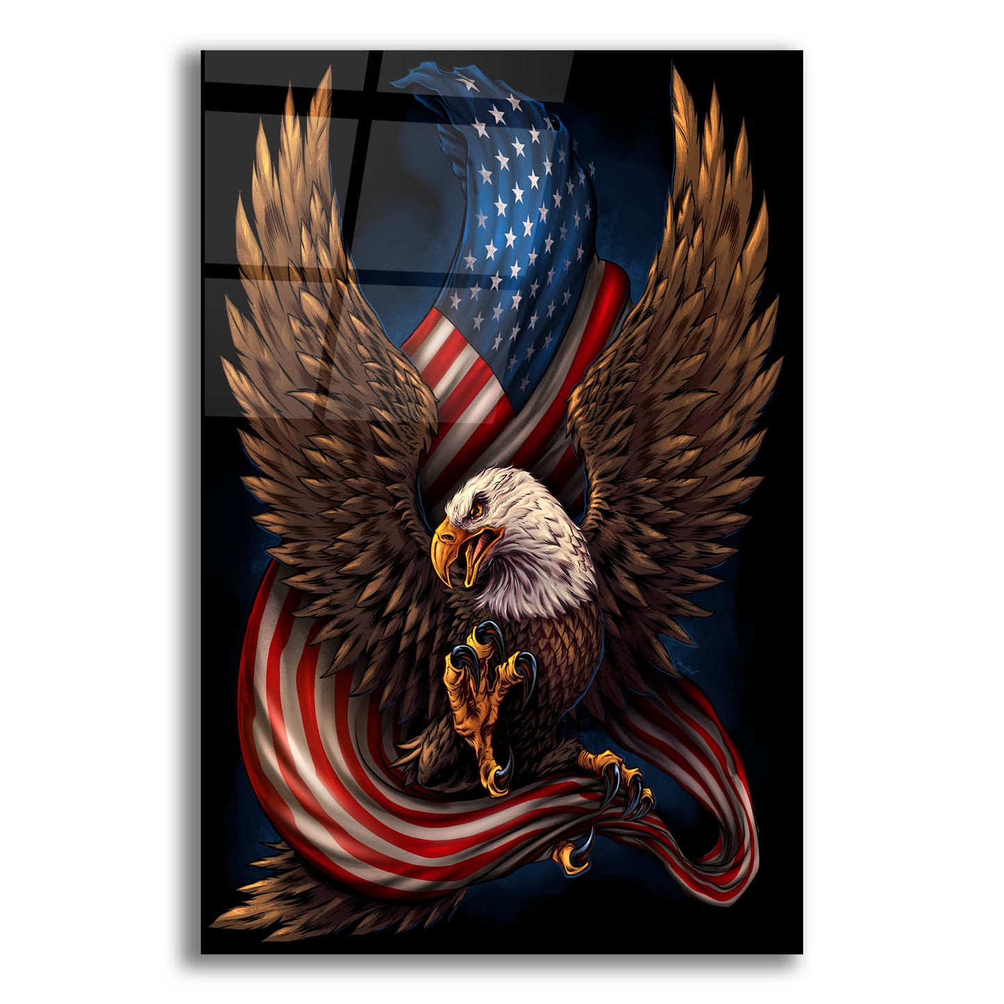 Epic Art 'Eagle and Flag' by Flyland Designs, Acrylic Glass Wall Art,12x16